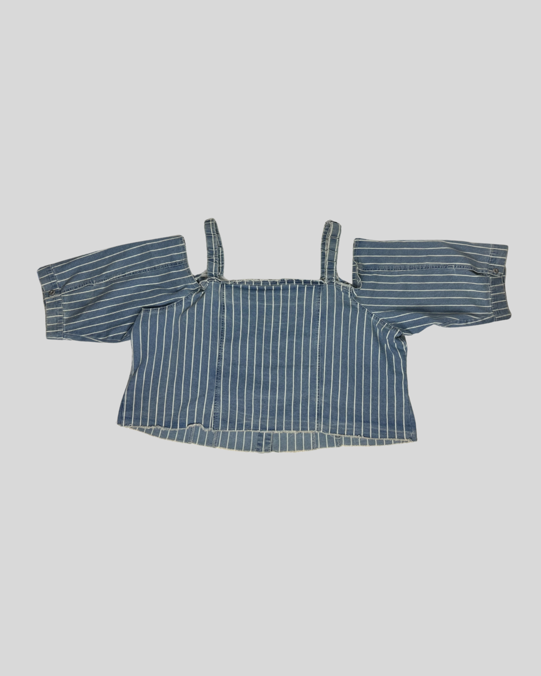 Ashley Stewart Denim Cold Shoulder Stripe Top (26/28)