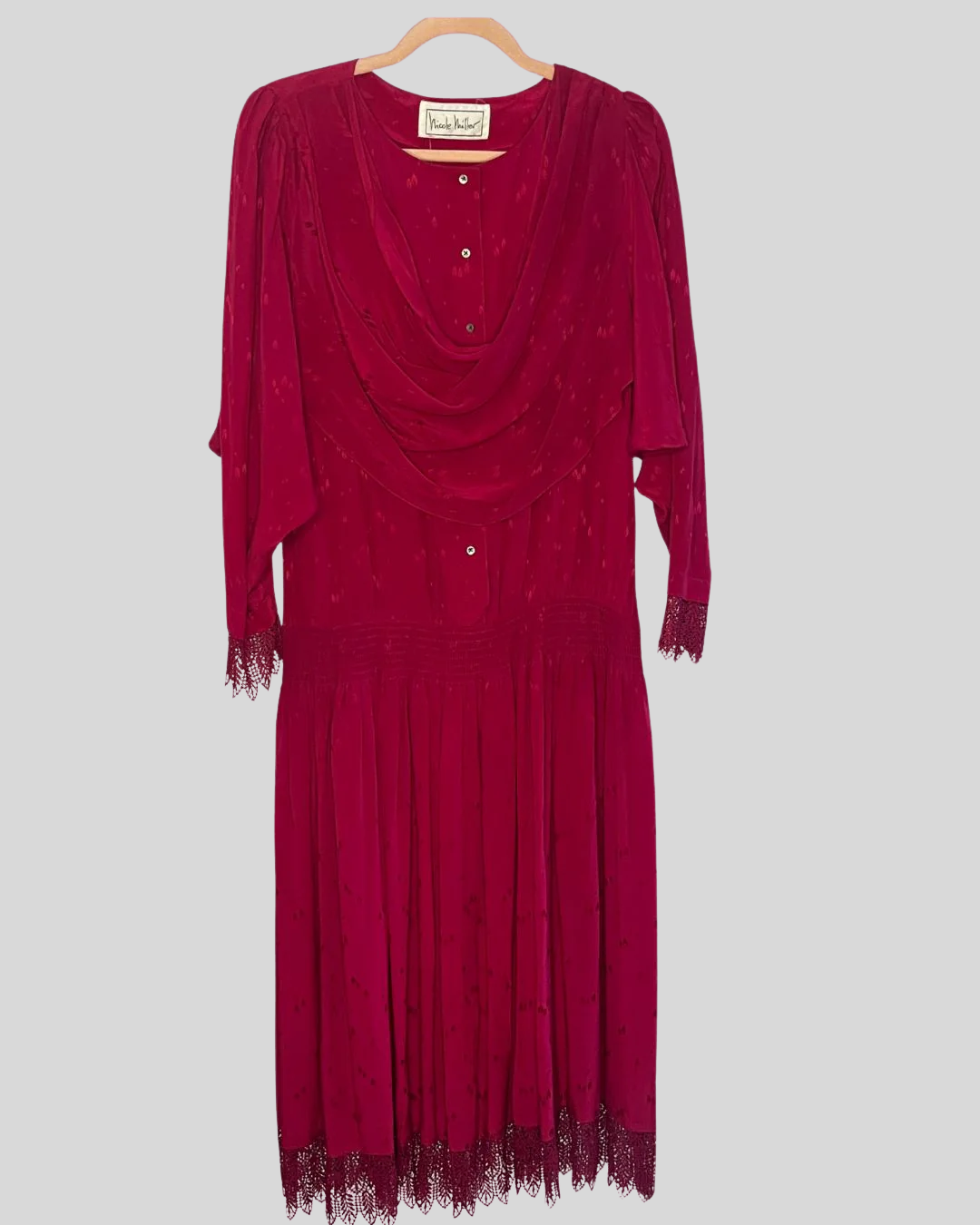 Vintage Nicole Miller Silk Lace Trim Dress in Fuschia (1X)