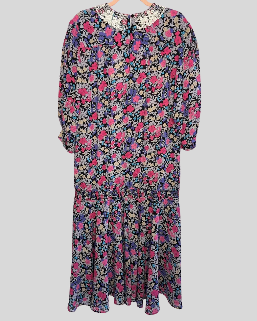 80s Ms Chaus Purple Floral Lace Collar Dress (1x/2x)