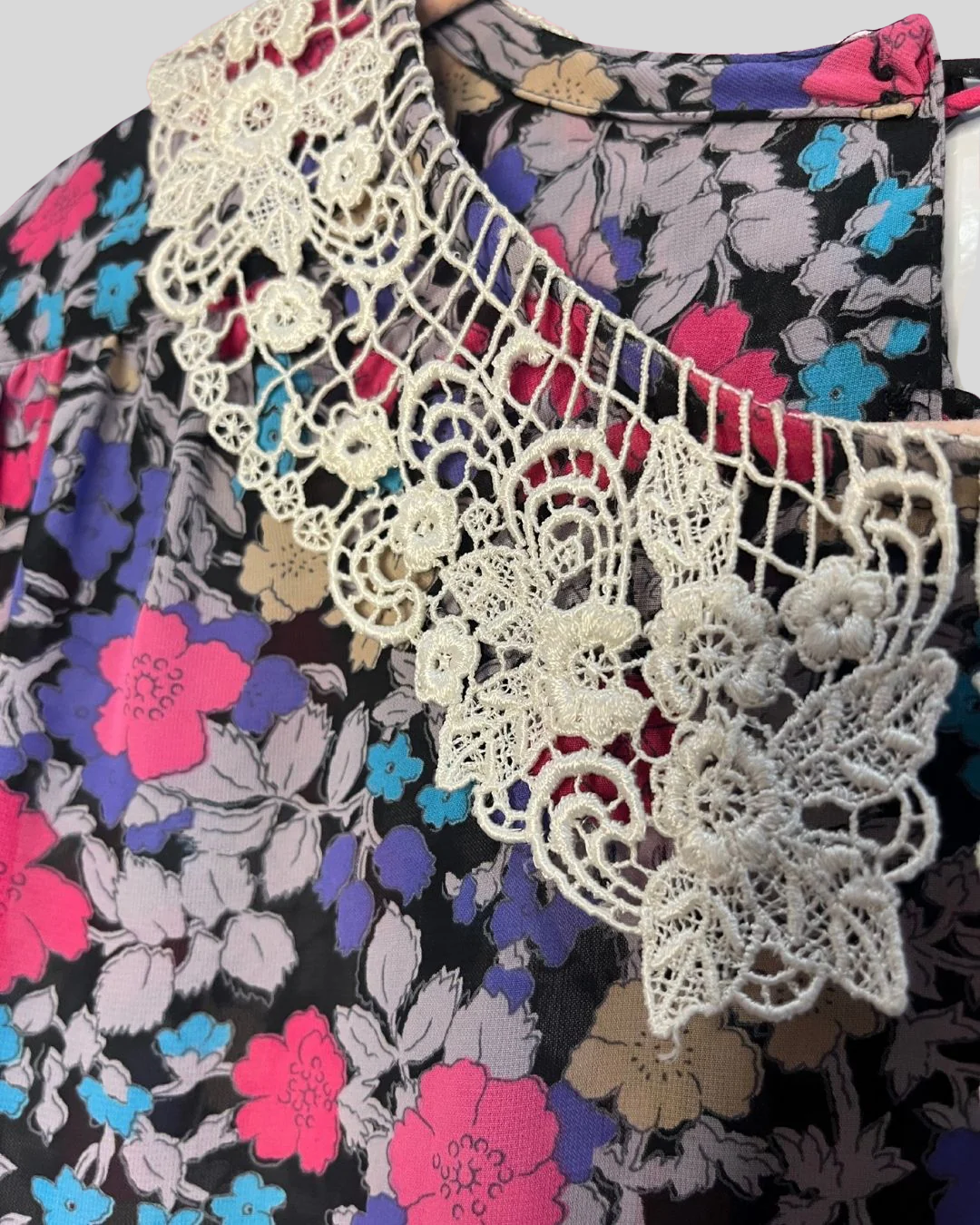 80s Ms Chaus Purple Floral Lace Collar Dress (1x/2x)