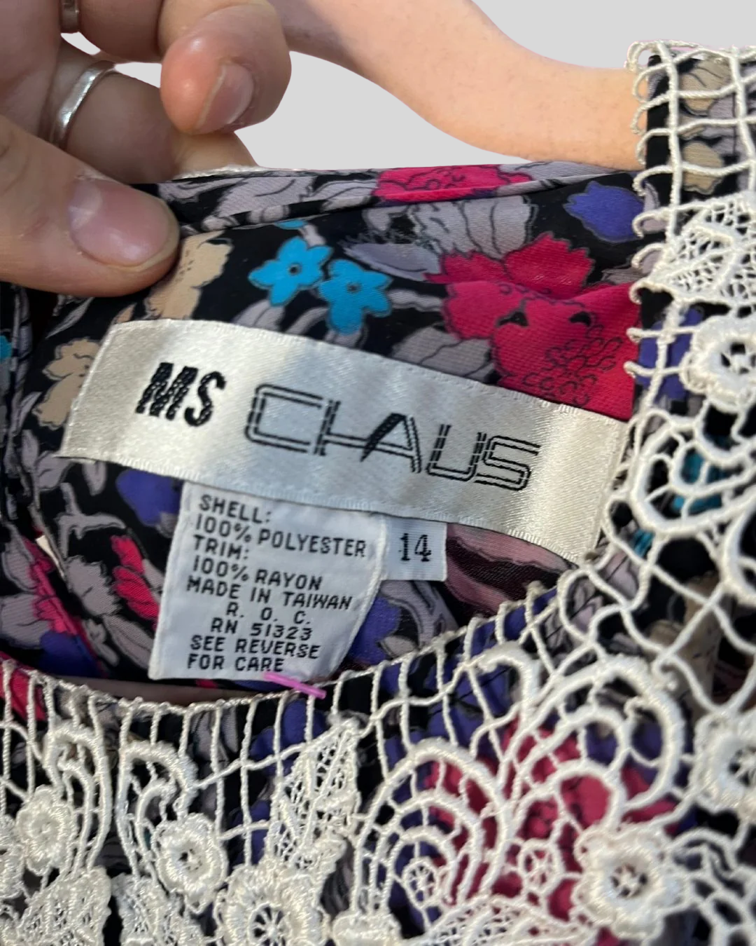 80s Ms Chaus Purple Floral Lace Collar Dress (1x/2x)