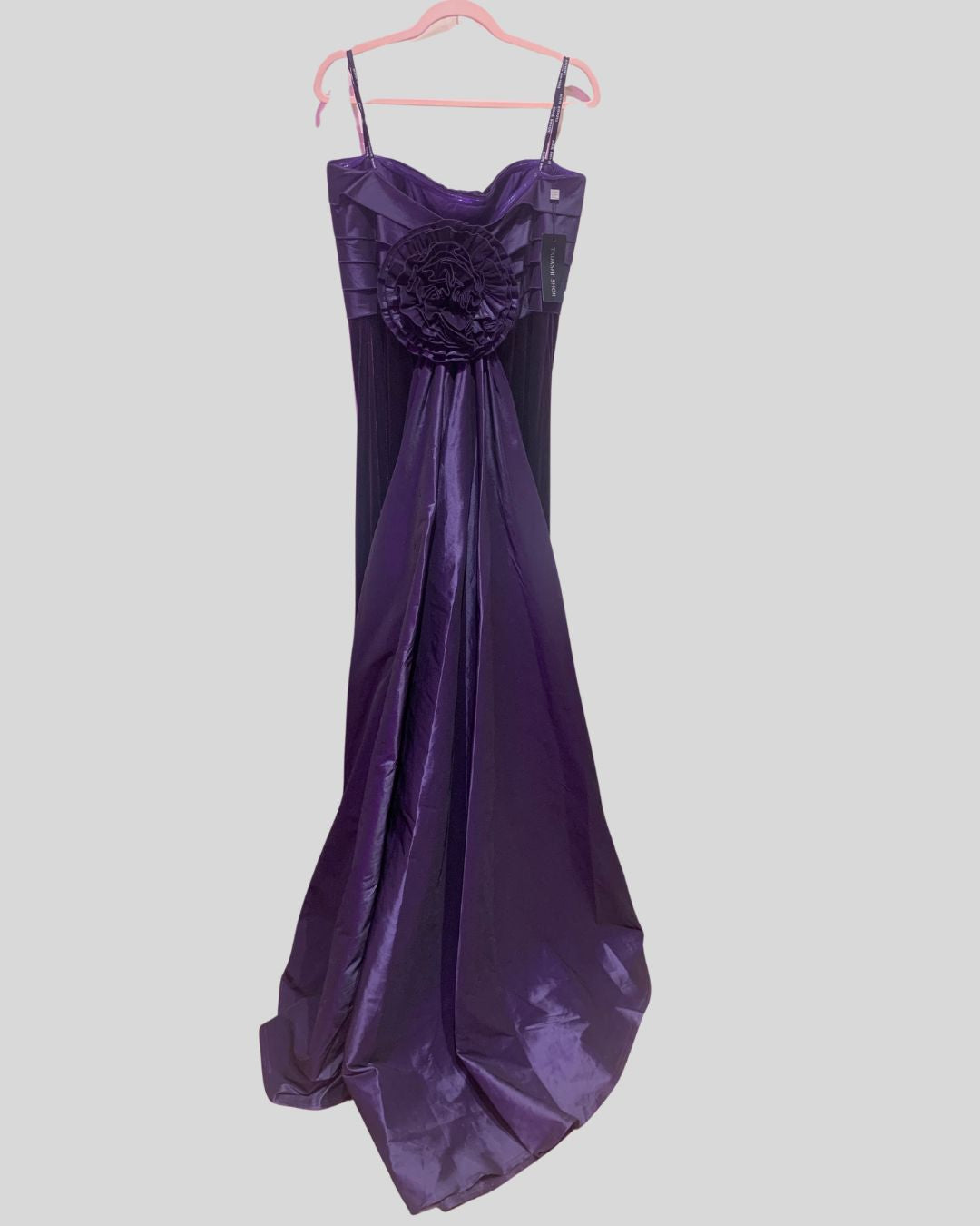 Tadashi Shoji NWT Plum Purple Conley Velvet Taffeta Ruffle Rosette Strapless Gown