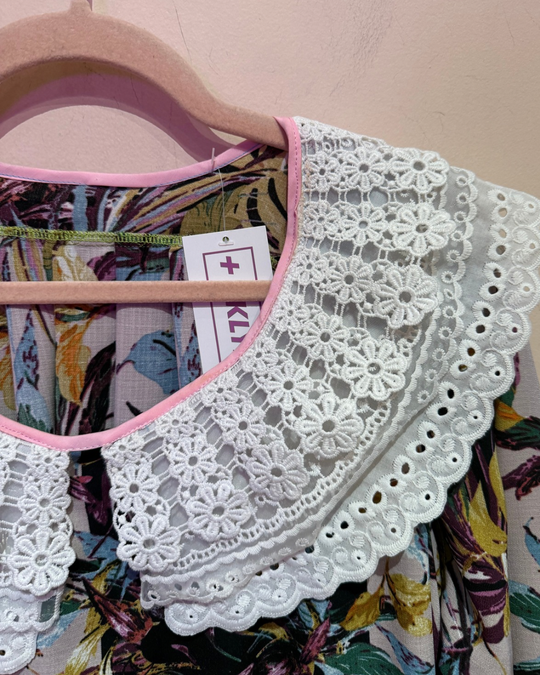 Unbranded Reworked Multicolor Floral Full Dress with Lace Collar (Up to 4/5X)