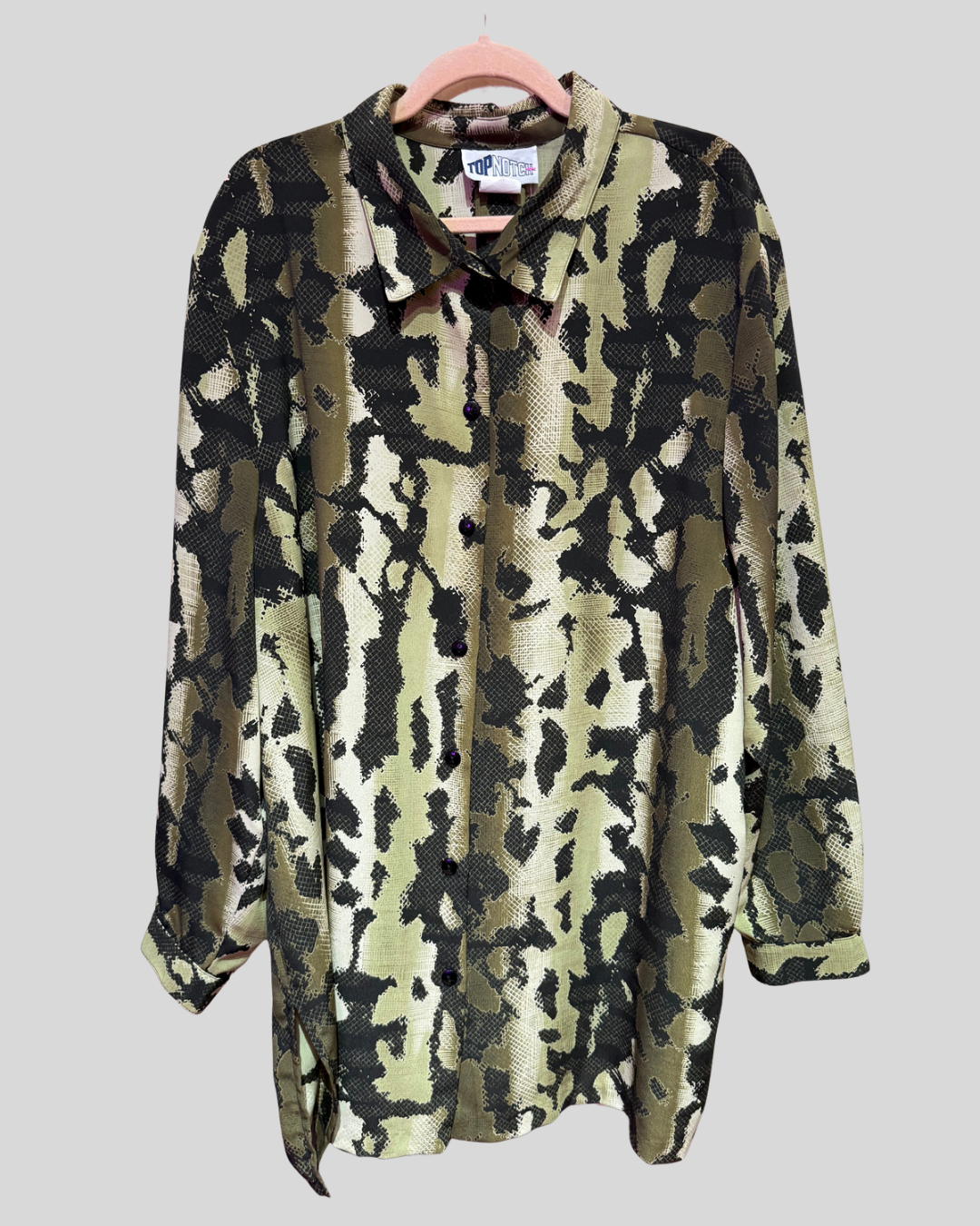 Vintage Top Notch Green Snake Print Button Down Top (2X fits 4X)
