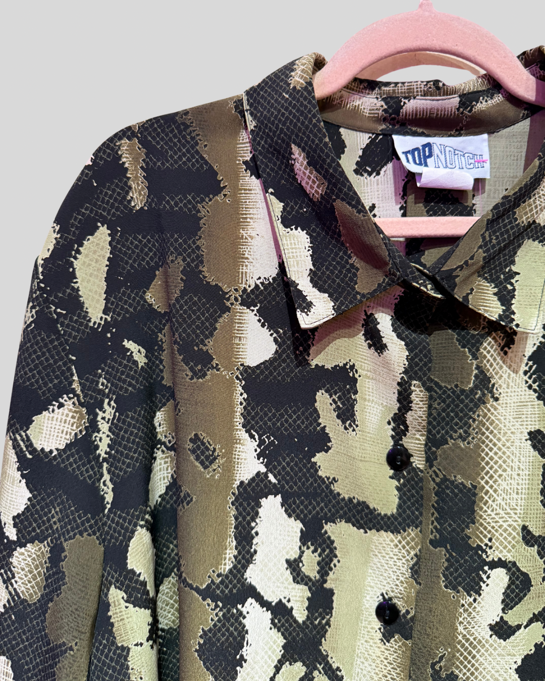 Vintage Top Notch Green Snake Print Button Down Top (2X fits 4X)