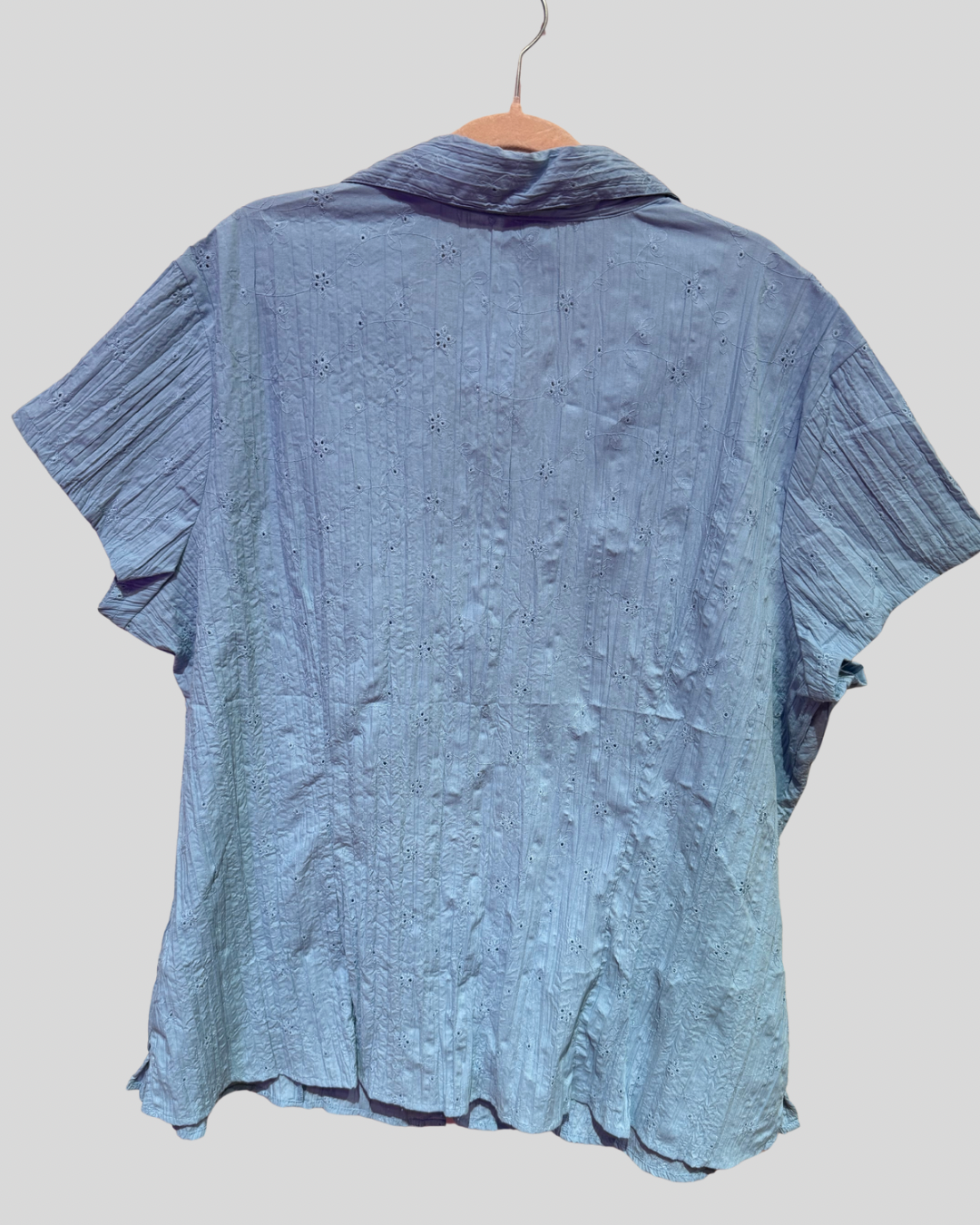 Vintage Faded Glory Light Blue Eyelet Short Sleeve Button Down (4X)