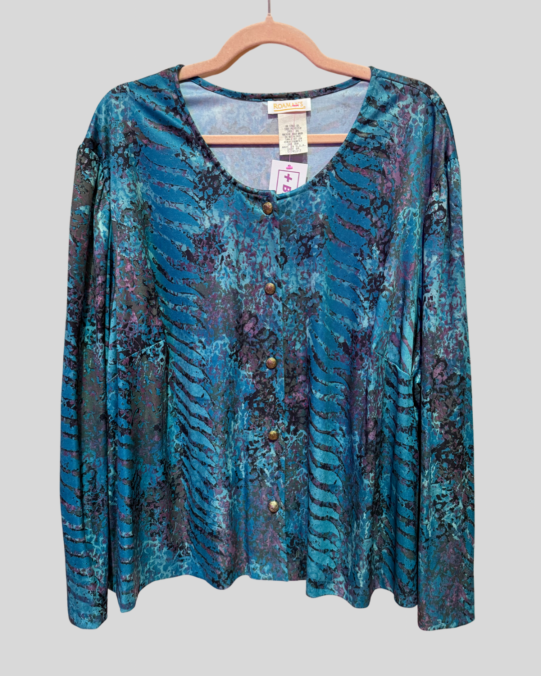 Vintage Roamans Teal Printed Button Down Top (4X)