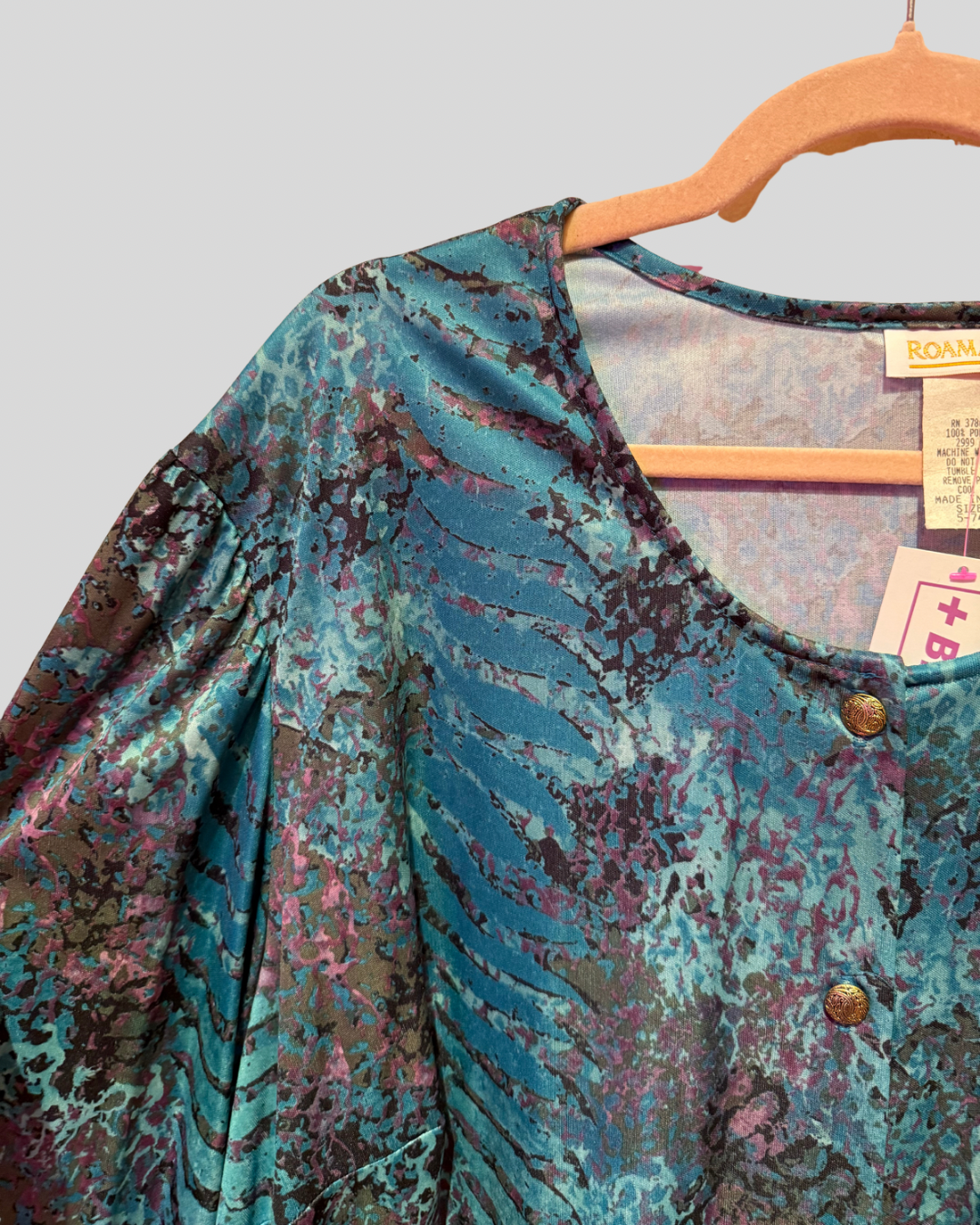 Vintage Roamans Teal Printed Button Down Top (4X)
