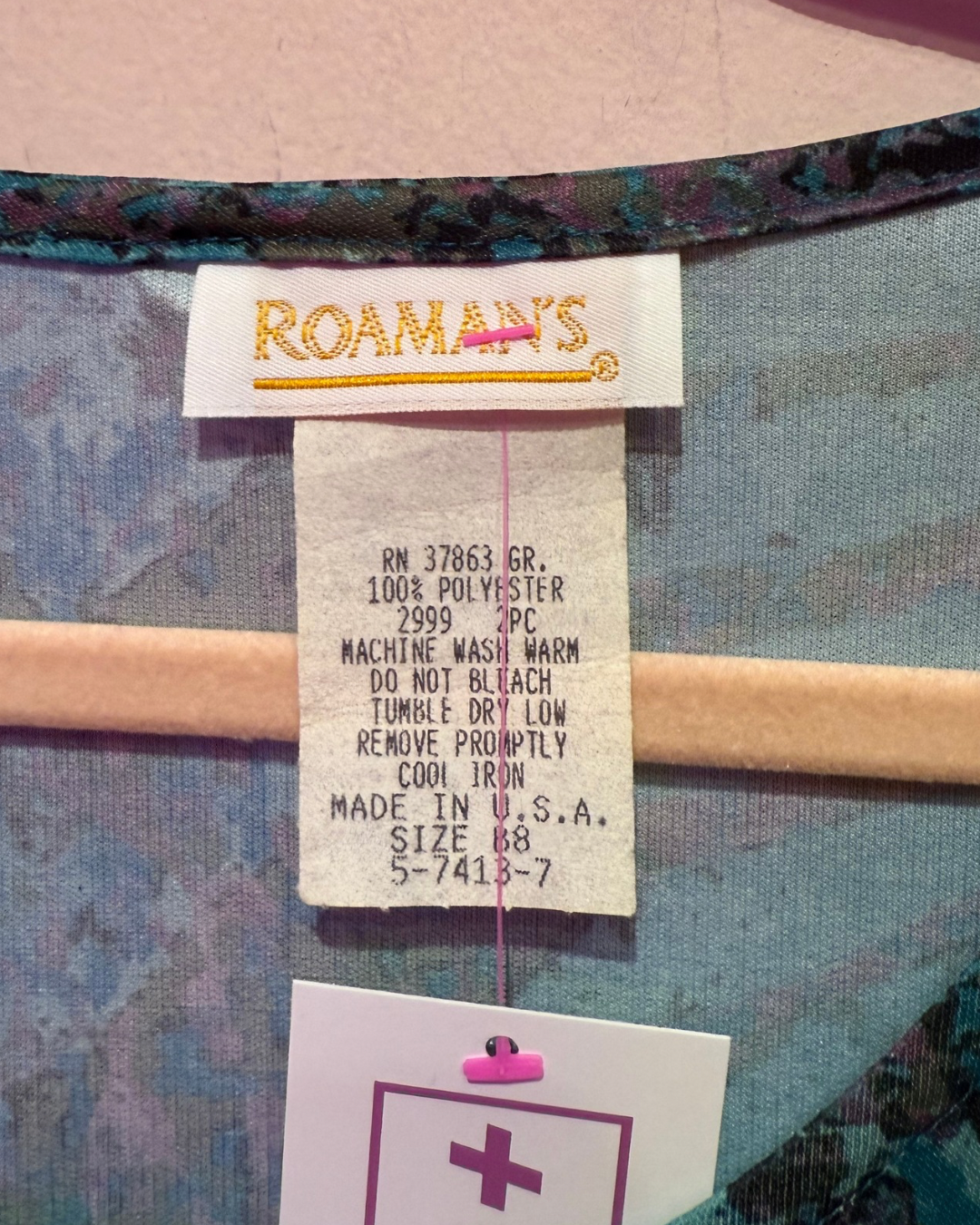 Vintage Roamans Teal Printed Button Down Top (4X)