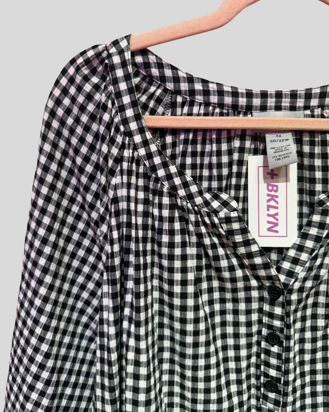 Catherines 100% Cotton Black and White Gingham Check Top (4X)