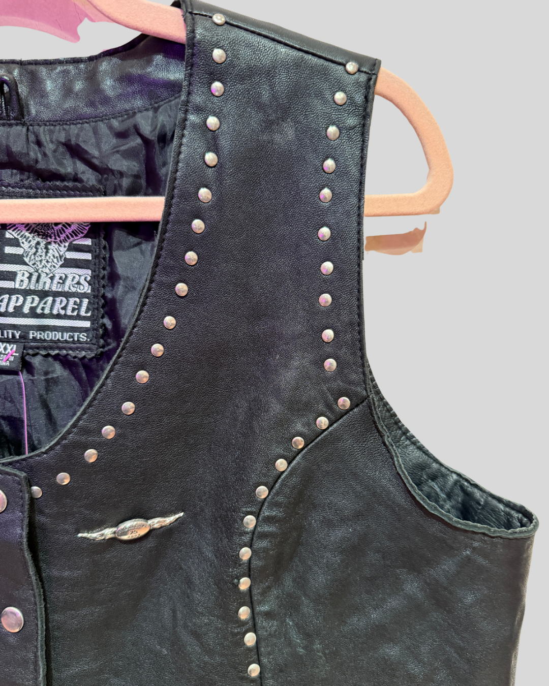 Bikers Dream Apparel Black Leather Studded Vest (Fits XL)
