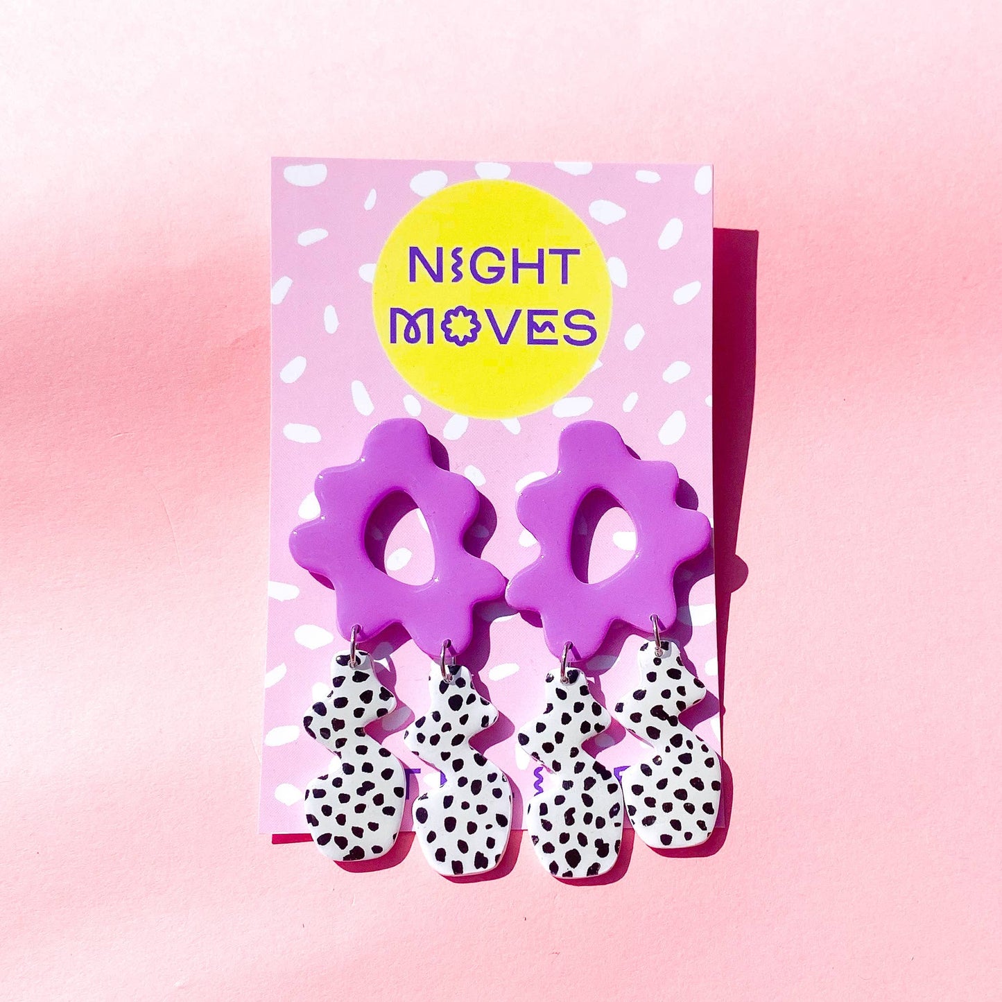 Polymer Clay Abstract Flower Dangle Earrings in Lilac