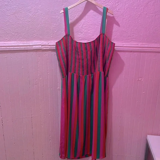 ALTAR Houseline PDX Leah Dress Pink Green Watermelon Stripe Dress 6X