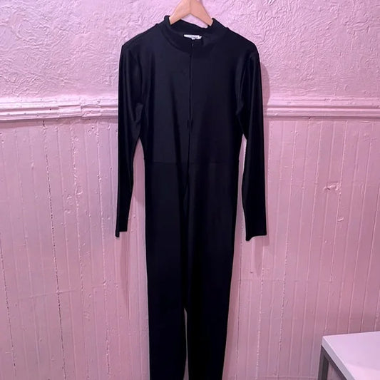 Good American Black High Shine Compression Long Sleeve Catsuit Size 5 (2X)