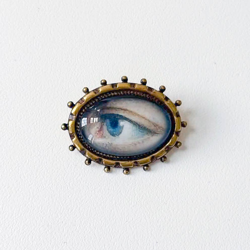 You Choose Lovers Eye Oval Brass Brooch Vintage Victorian: #5 Brown Eye (dark) Green Patina