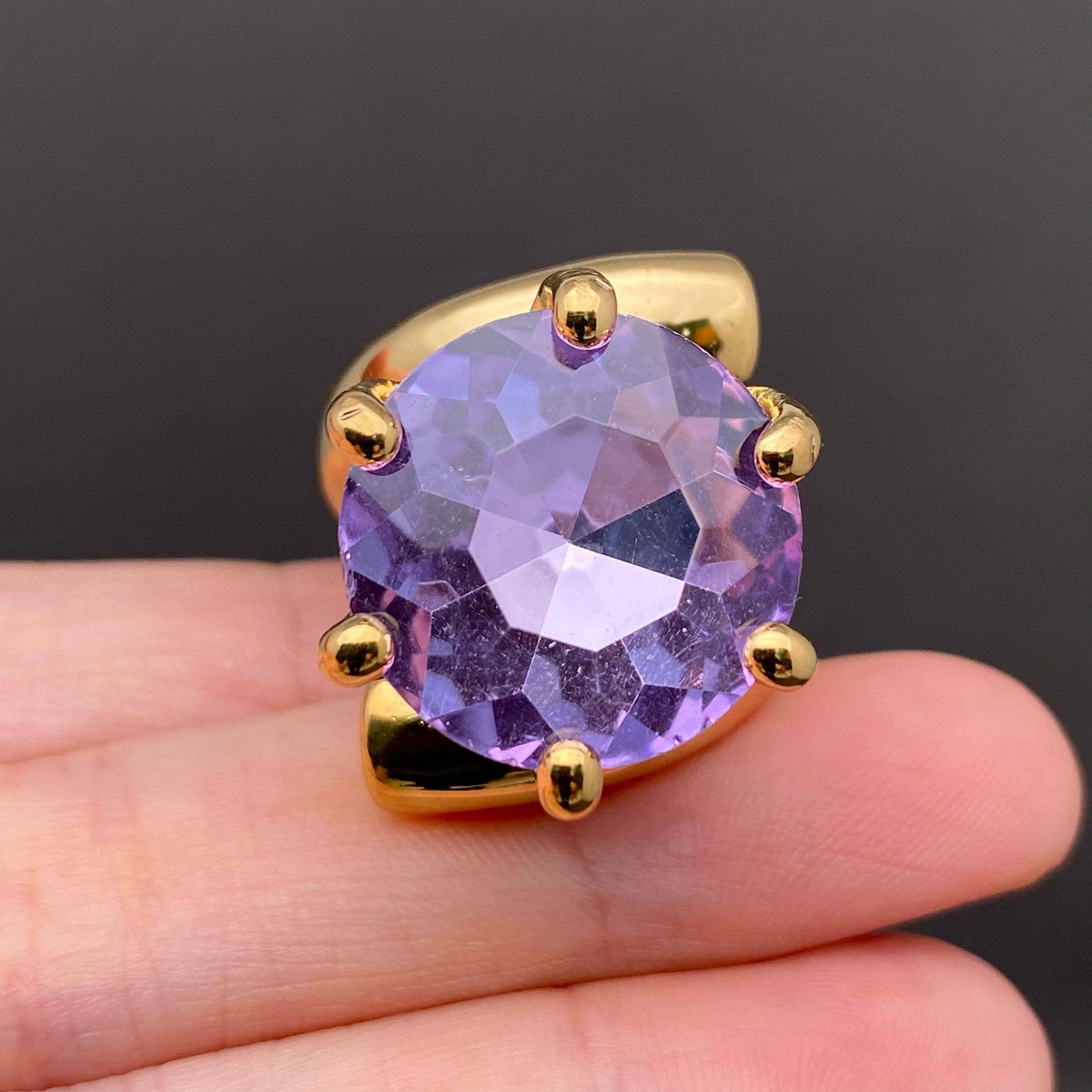 Big Zircon Inlaid 18K Gold Plated Stainless Steel Ring - FGS: Green / 9