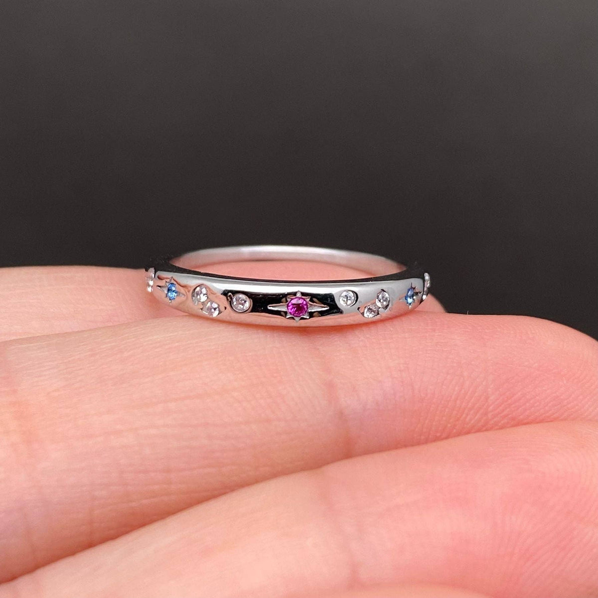 Colored Zircon Inlaid Star 18K Gold Plated SS Ring - FGS/MS: Golden / 9