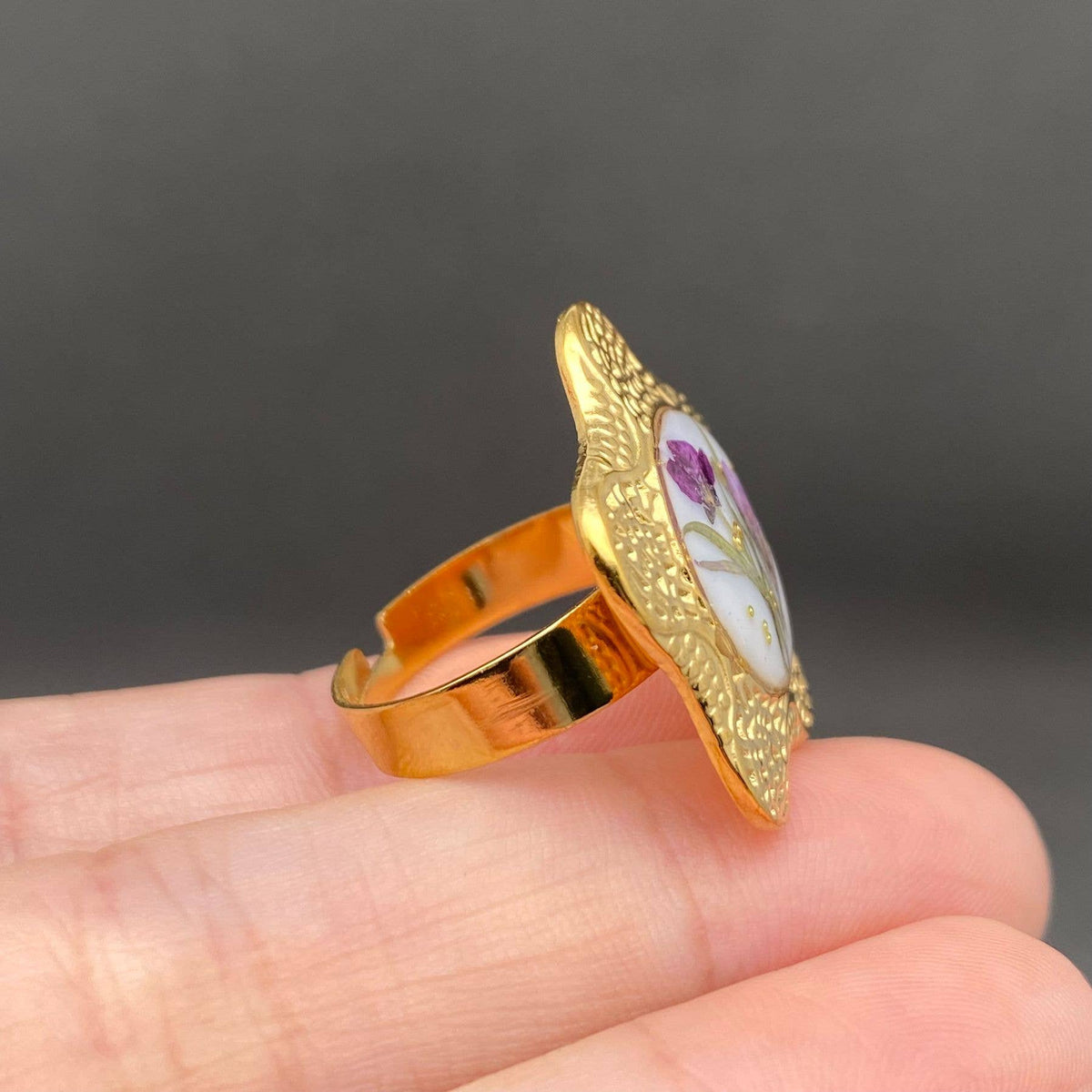 Dried Flowers Geometric 18K Gold Plated S.teel Ring - PDF: Style E