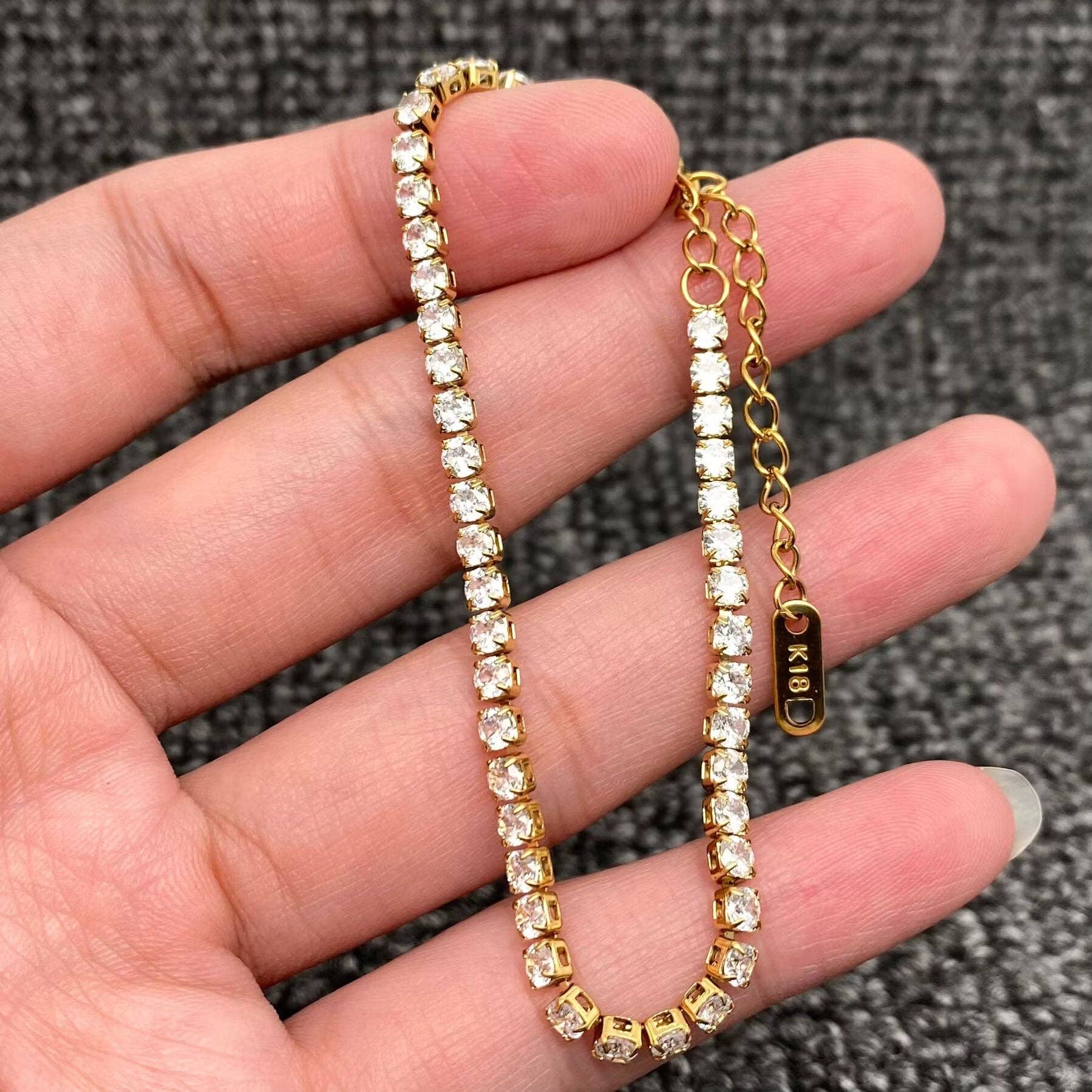 Sparkling Inlay CZ 18K Golden S.Steel Chain Bracelet - FGS: Steel color - 2mm