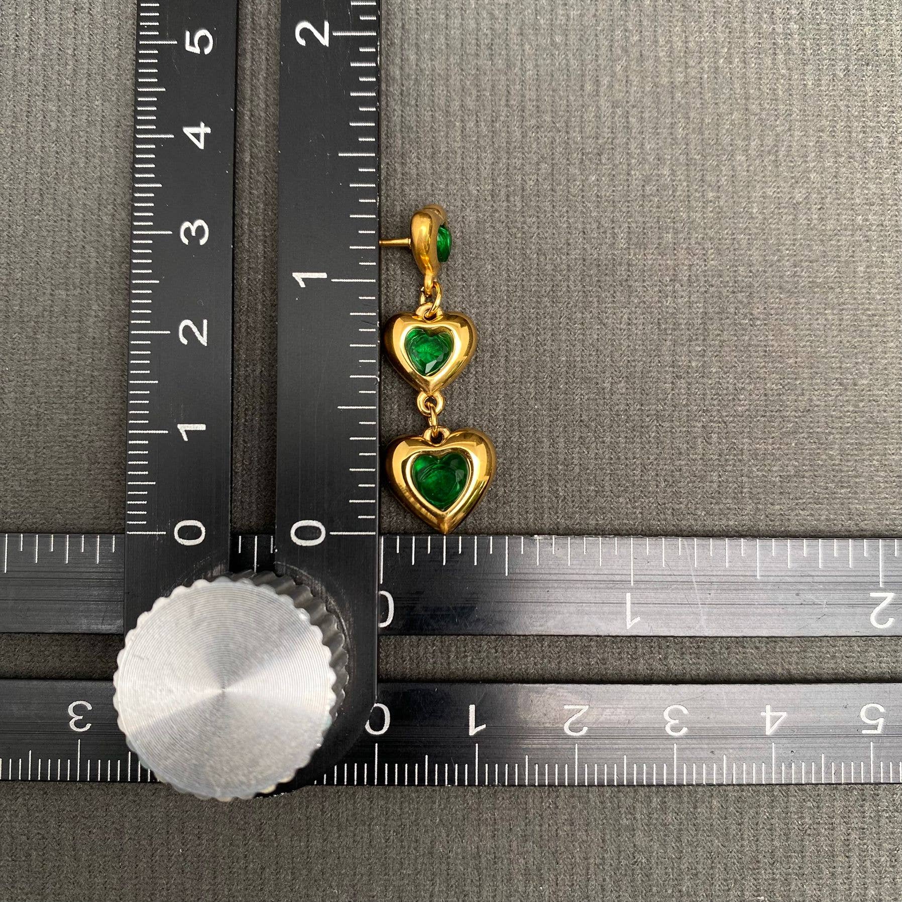 Zircon Inlaid Heart 18K Gold Plated S.Steel Earrings - FGS: Blue
