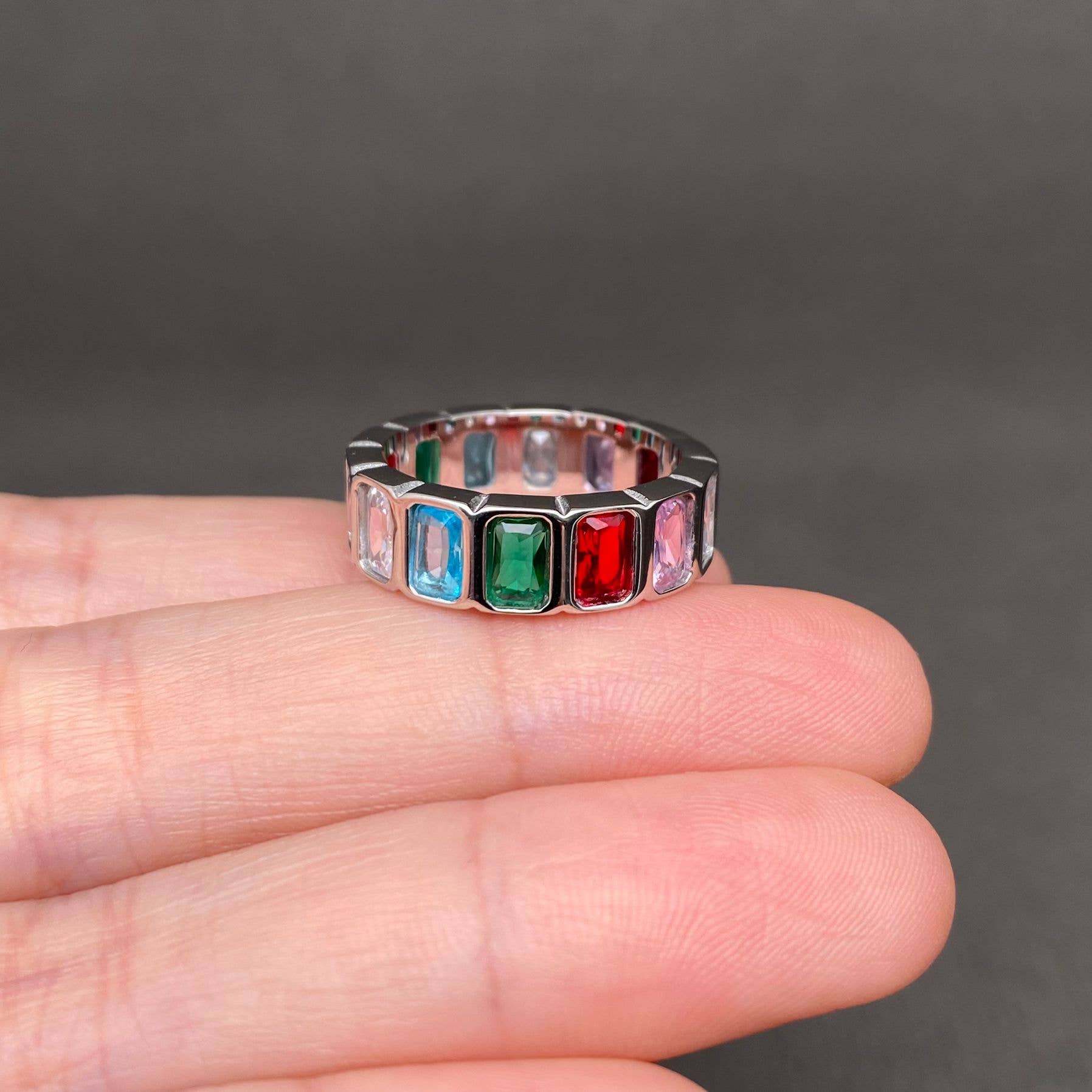 Colored Square Zircon 18K Gold Plated S.Steel Ring - FGS: Golden