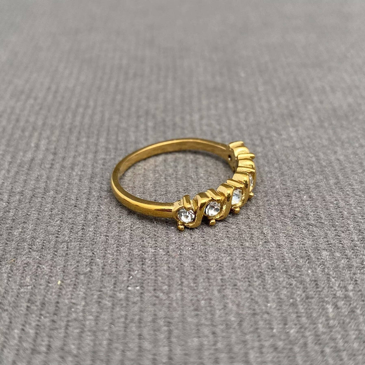 Multiple Zircon Inlaid 18K Gold Plated Stainless Steel Ring - FGS: B / 8