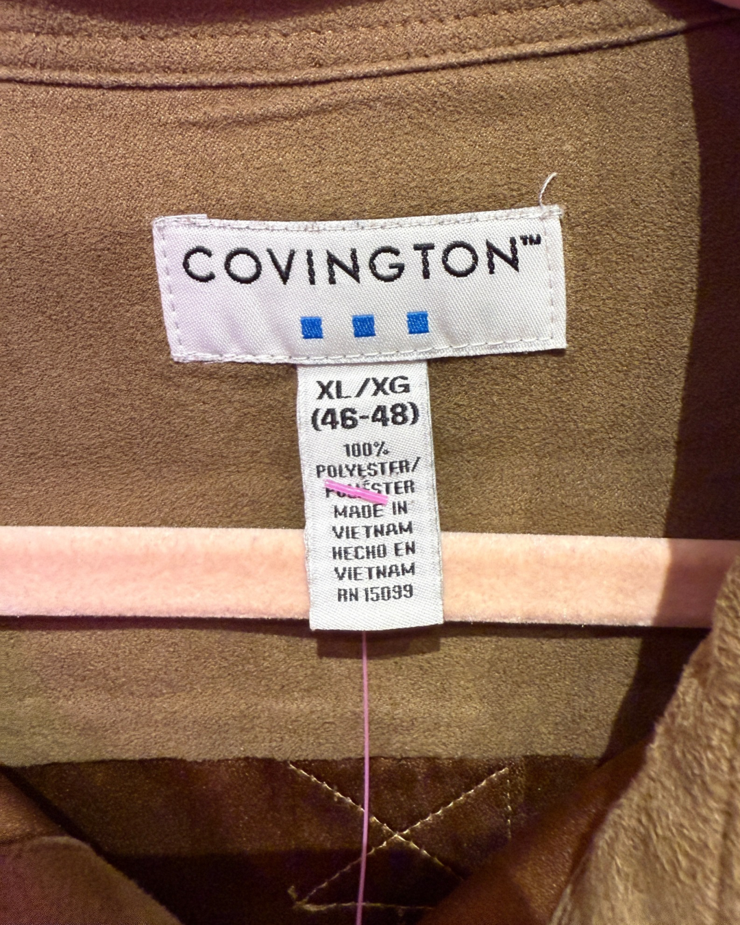 Vintage Covington Olive Brown Faux Suede Button Down Top (XL)
