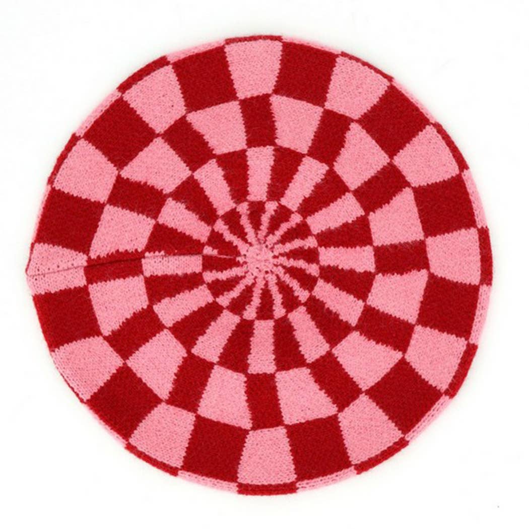 Geometric Checkered Knit Beret: TNPK