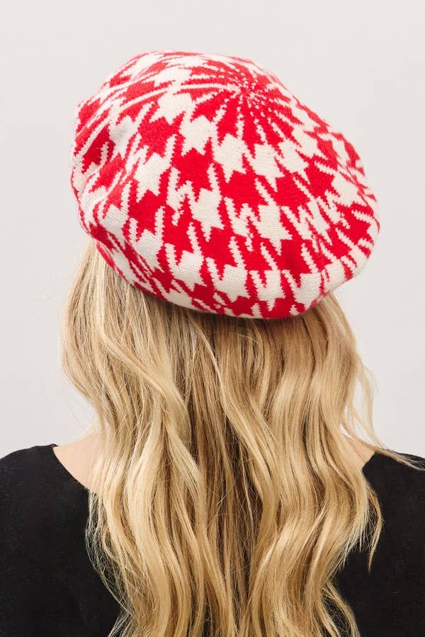 Houndstooth Knit Beret: PKGN