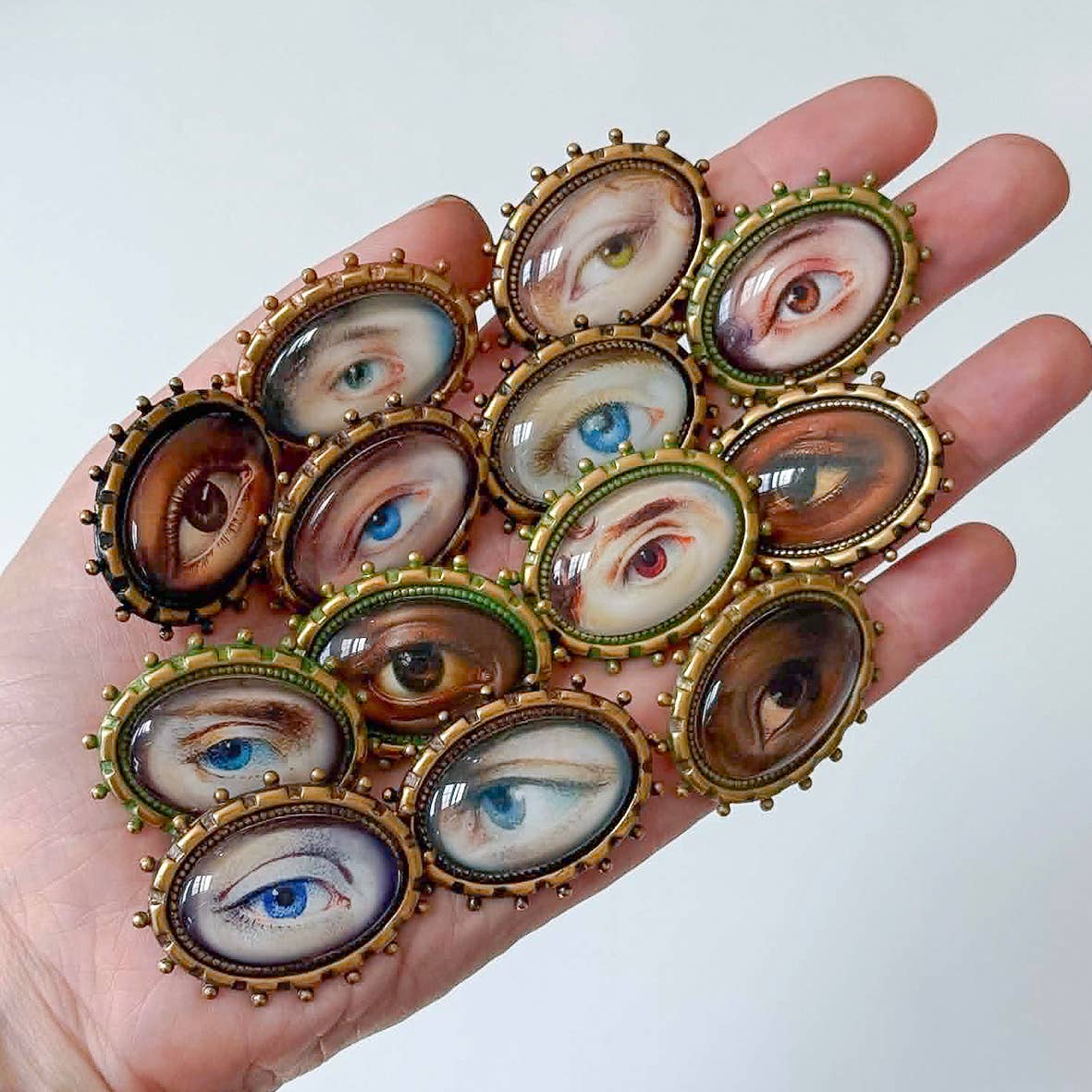 You Choose Lovers Eye Oval Brass Brooch Vintage Victorian: #5 Brown Eye (dark) Green Patina