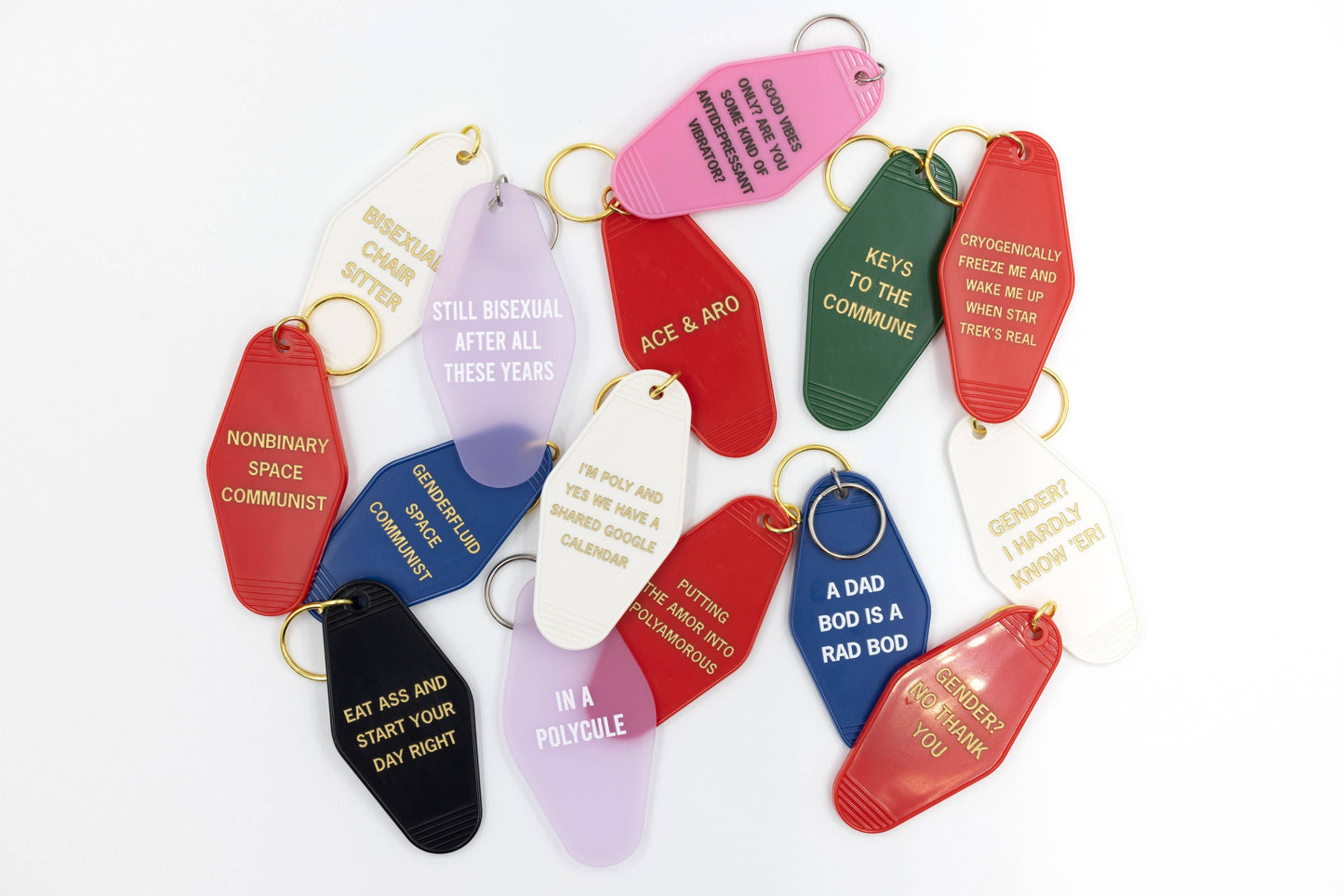 GetBullish - Nonbinary Space Communist Motel Style Keychain in Red & Gold