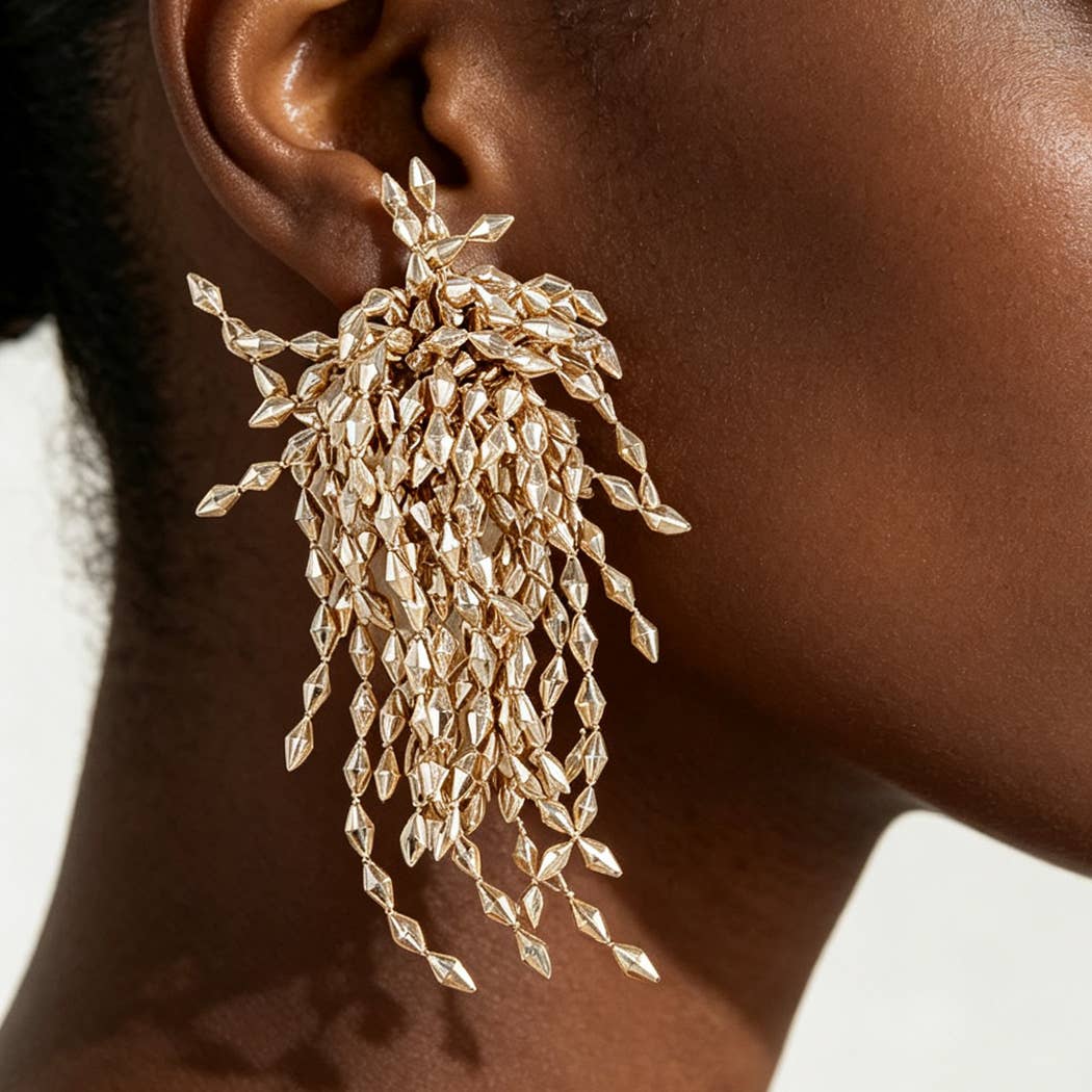 Polished Diamond Crystal Beaded Earrings: RD