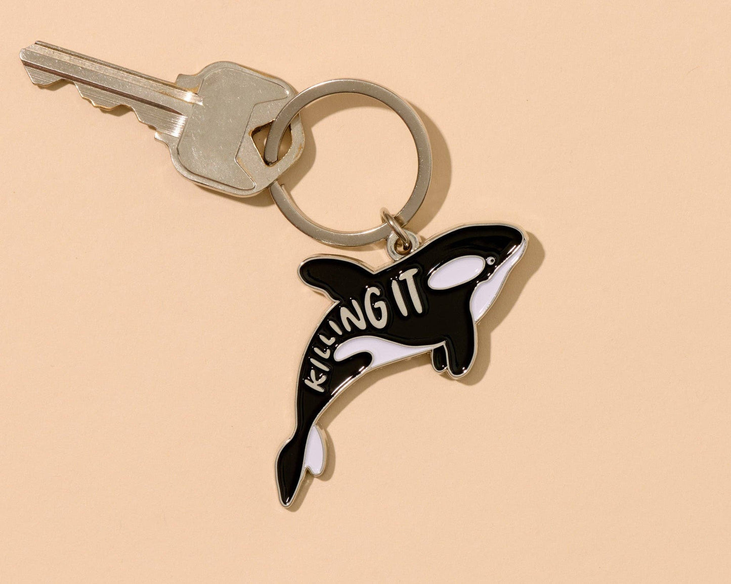 And Here We Are - Killing it Orca Enamel Keychain Killer Whale - stocking stuffer