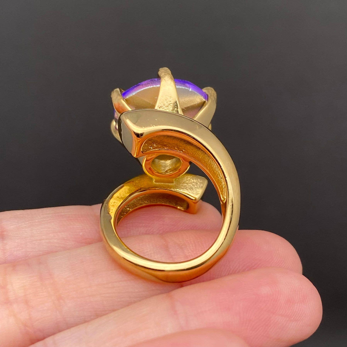Big Zircon Inlaid 18K Gold Plated Stainless Steel Ring - FGS: Purple / 9