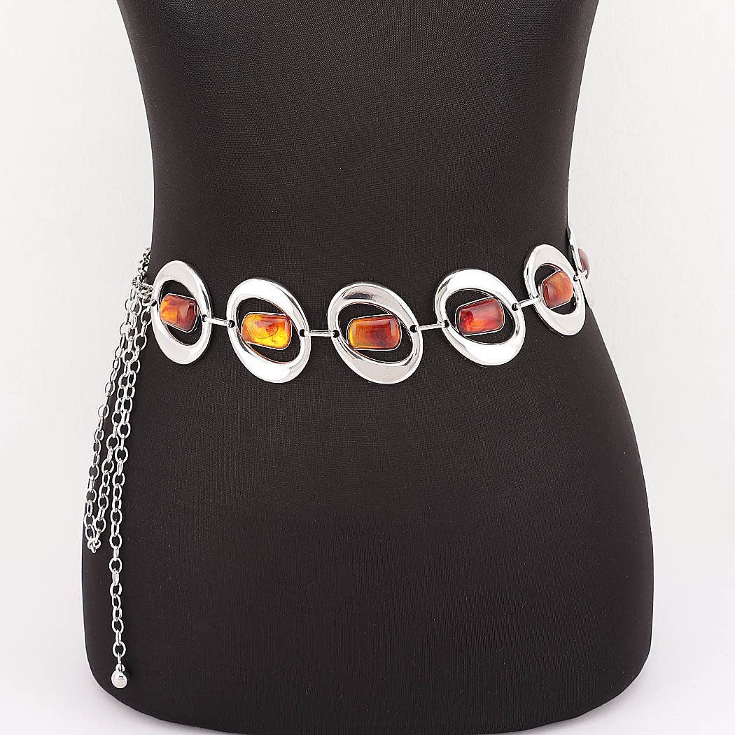 Gemstone Inlay Oval Link Chain Belt: SL