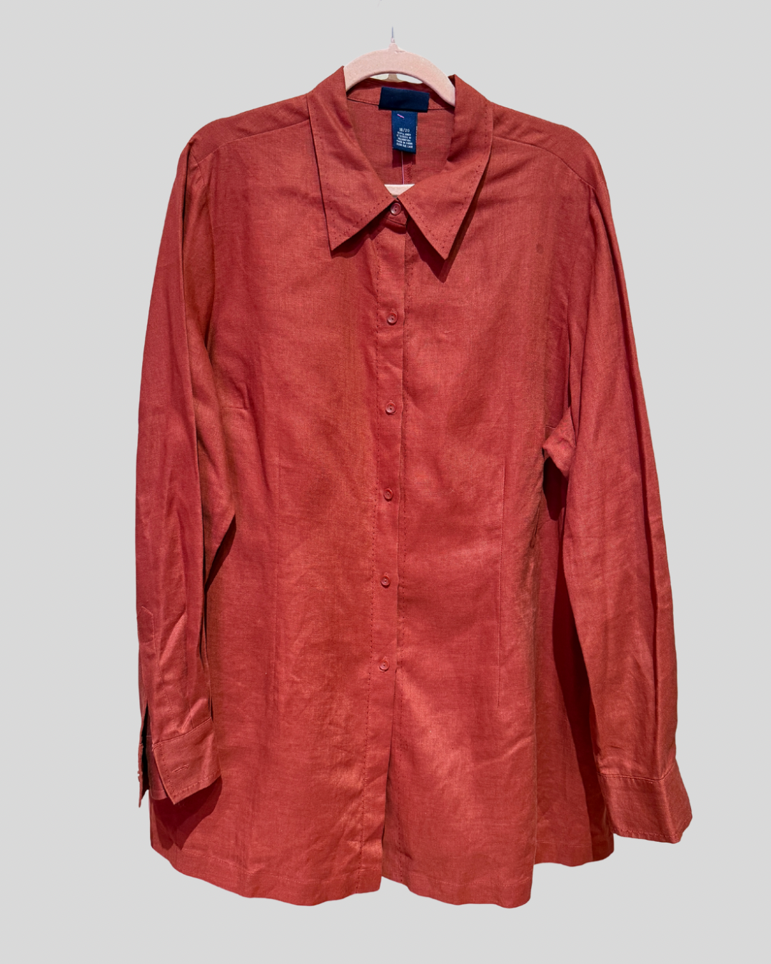 Vintage Venezia Linen Rust Red Button Down Shirt (18/20)