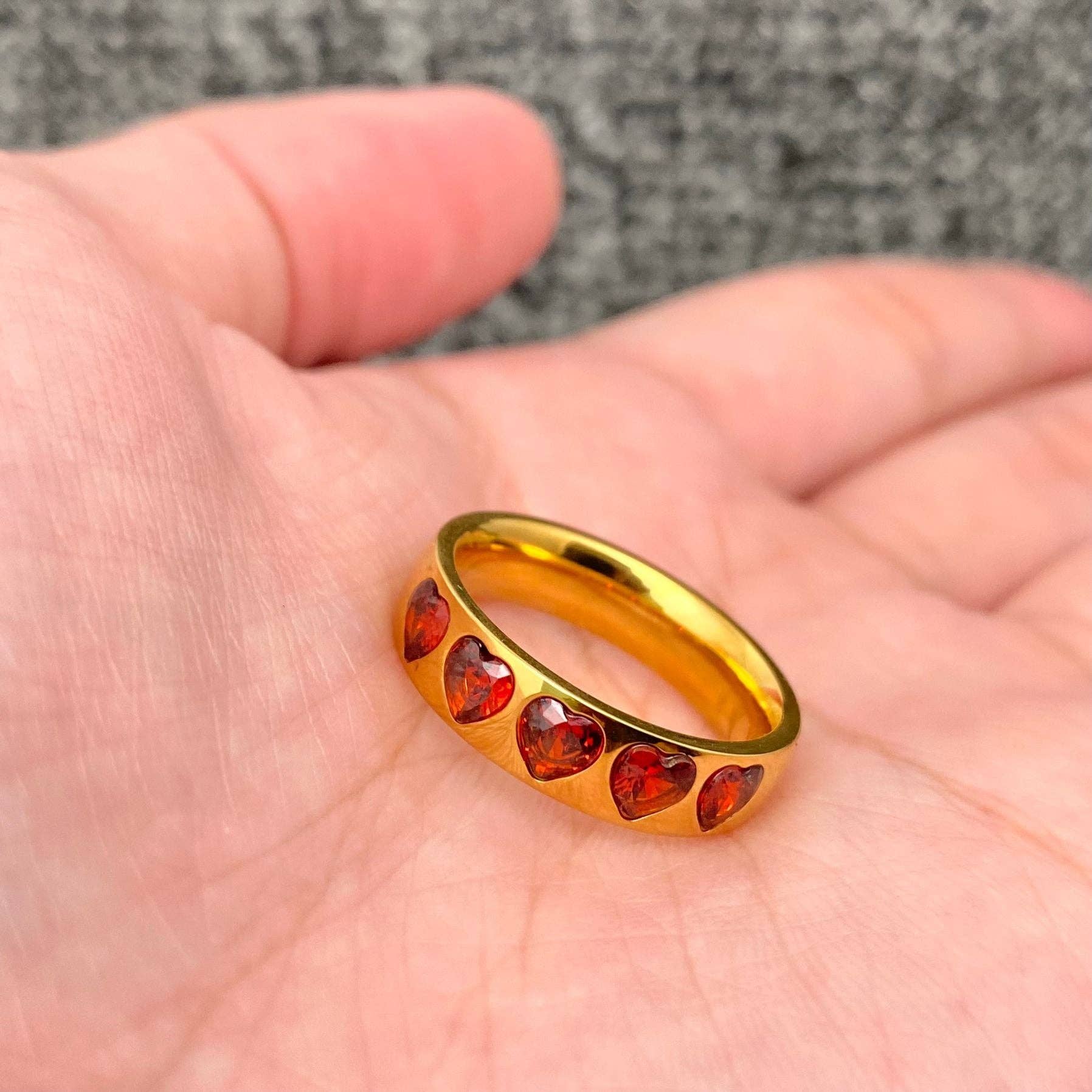 5 Heart Zircon Side by Side 18K Gold Plated SS Ring - FGS: 8