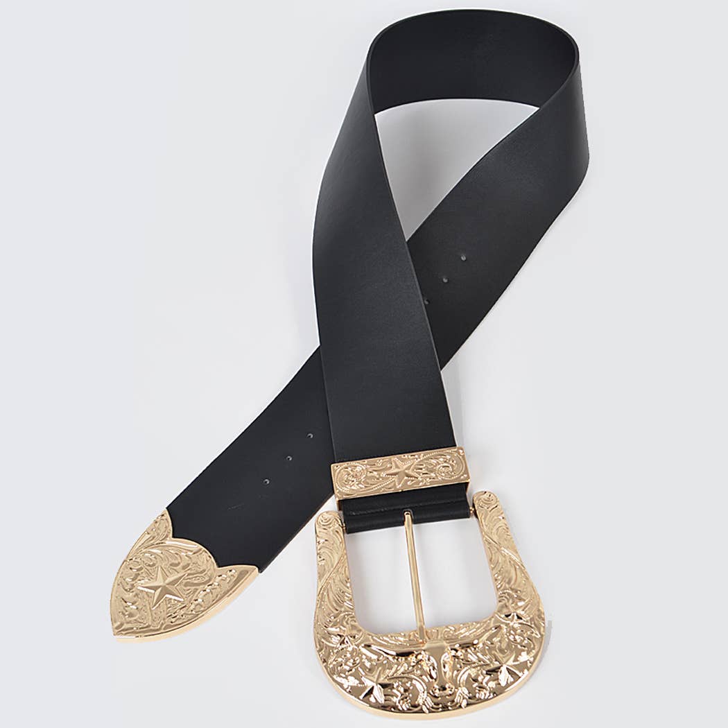 Oversized Buckle Plus Size Belt: Black Silver