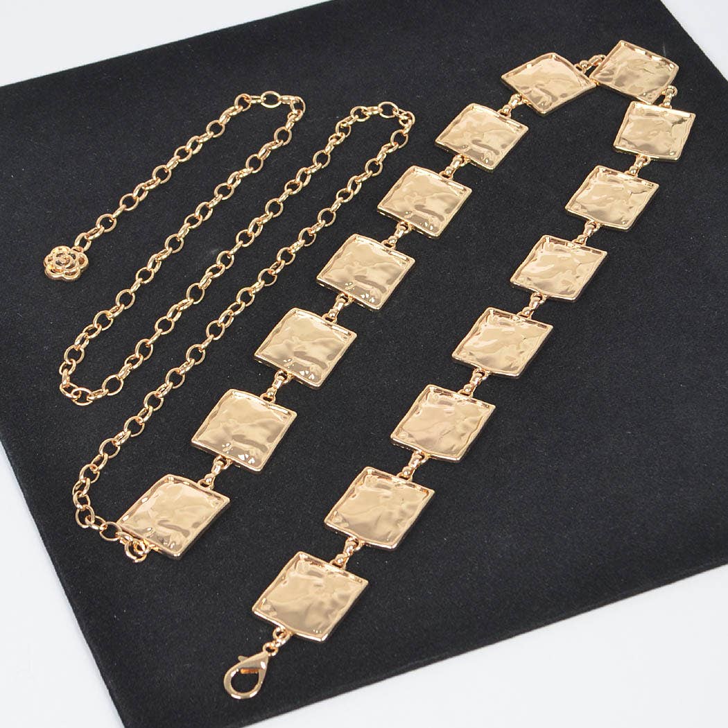 Hammered Square Metal Plus Size Chain Belt Silver