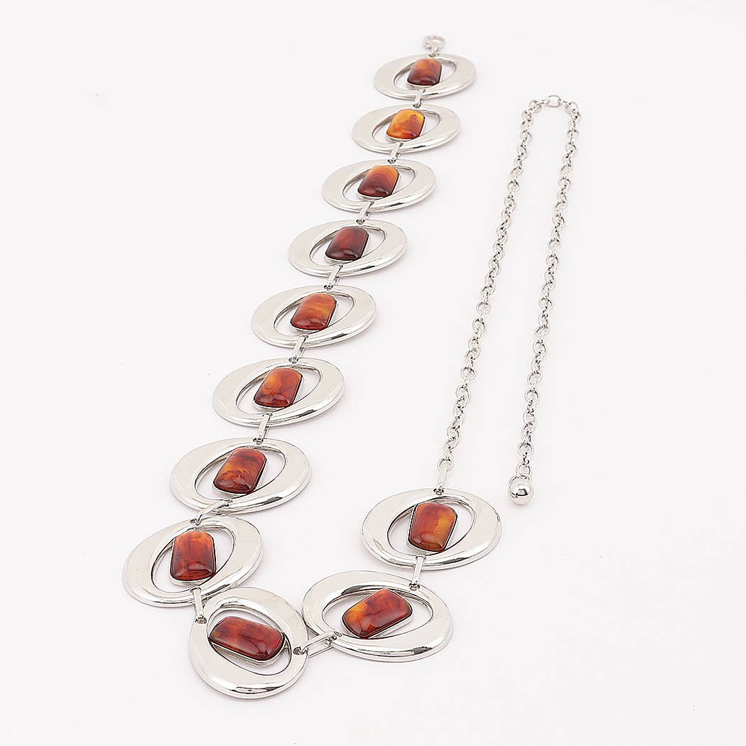 Gemstone Inlay Oval Link Chain Belt: SL