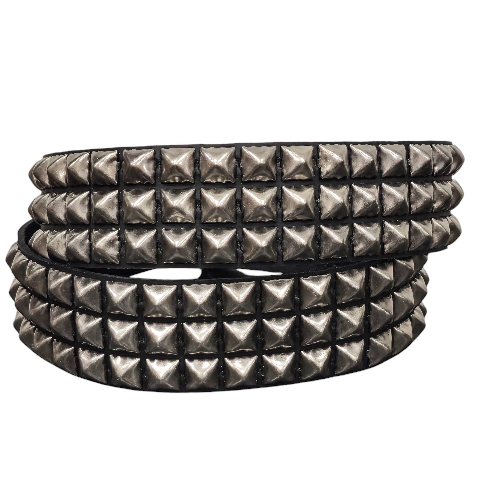 Genuine Leather Three Row Silver Studded Belt 43-48 Waist