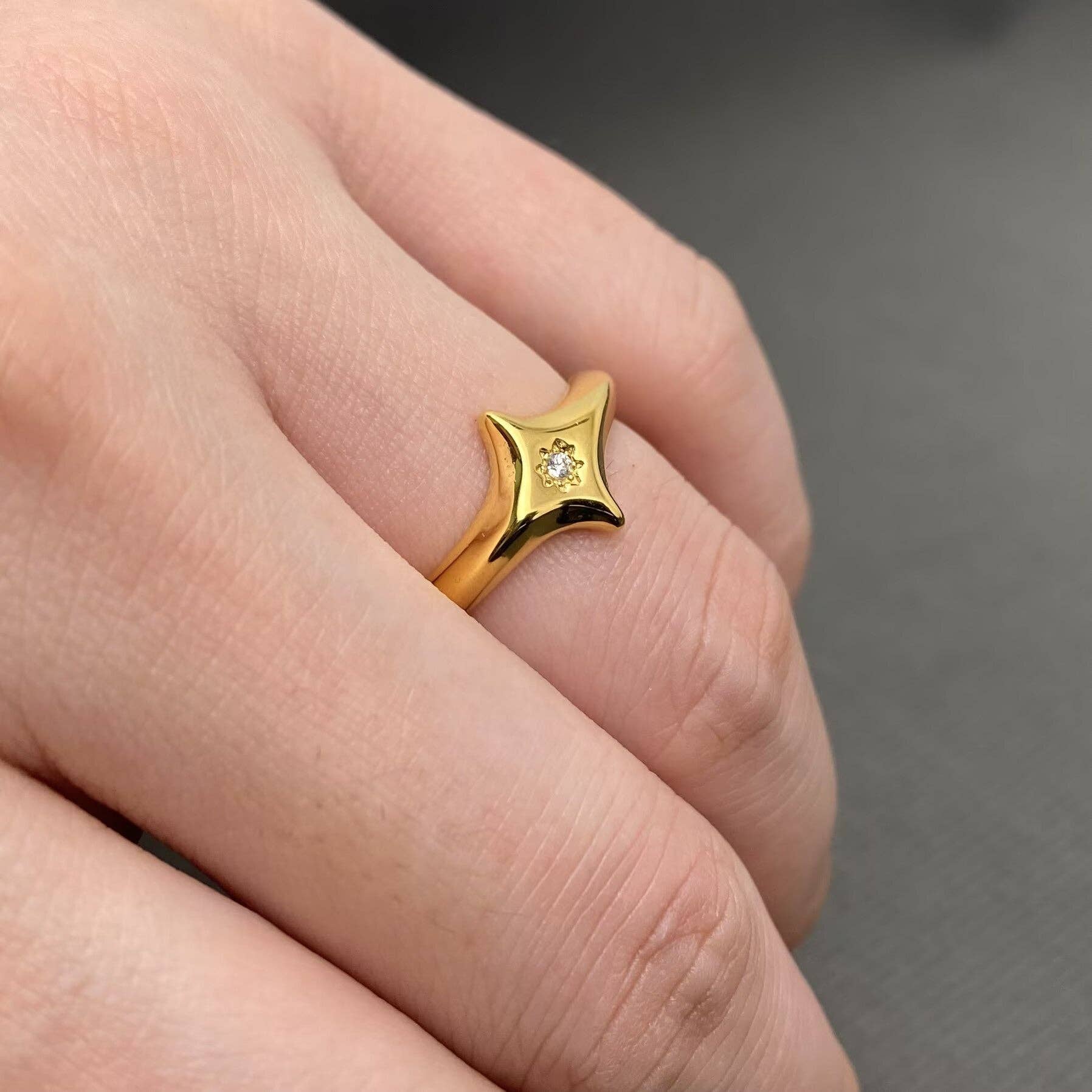 CZ Inlaid Stars 18K Gold Plated S.Steel Ring -  FGS/MS: Steel color / 8