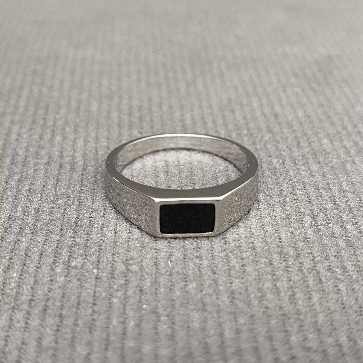Square Zircon Inlaid 18K Gold Plated Stainless Steel Ring - FGS: Steel Color+Black / 10