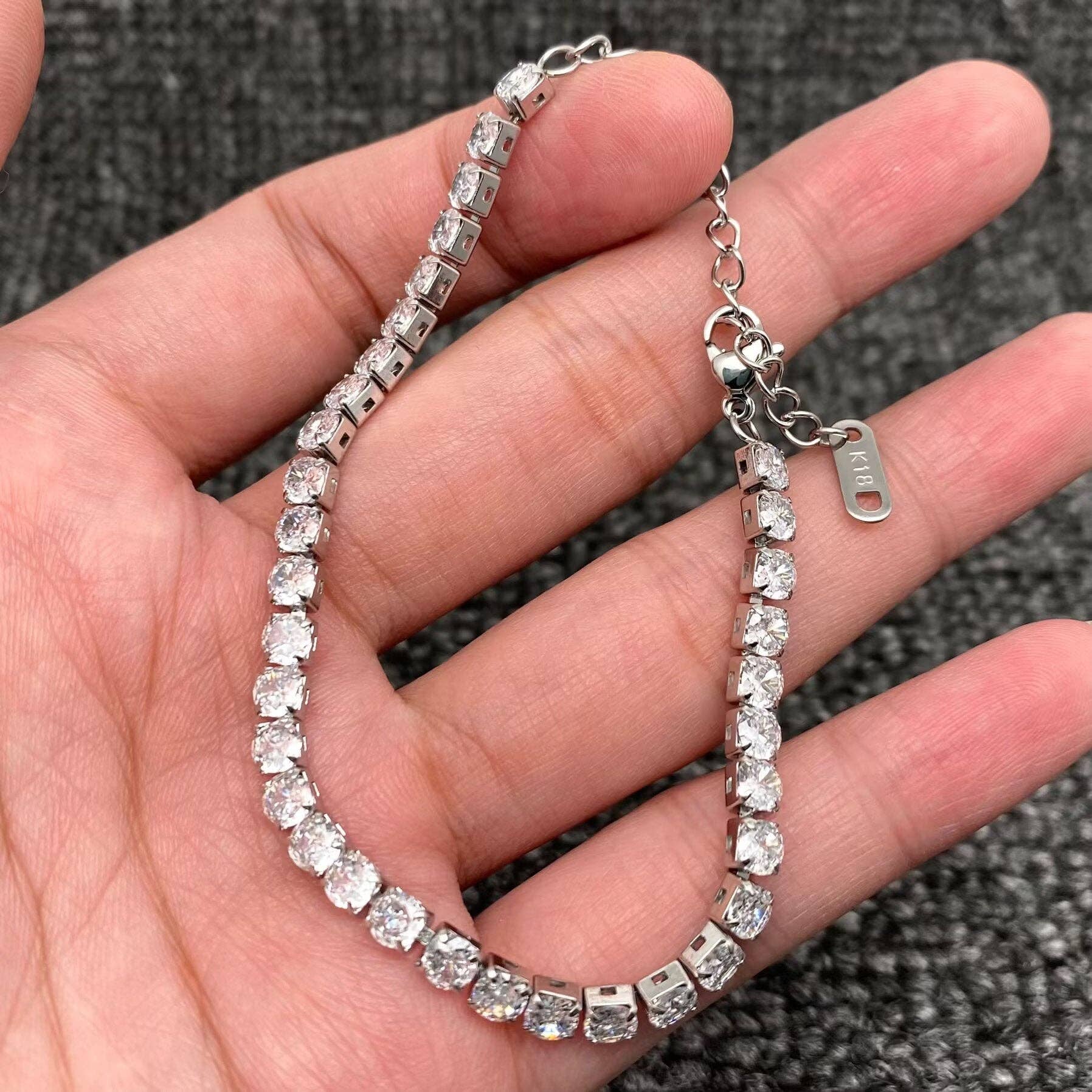 Sparkling Inlay CZ 18K Golden S.Steel Chain Bracelet - FGS: Golden-3mm