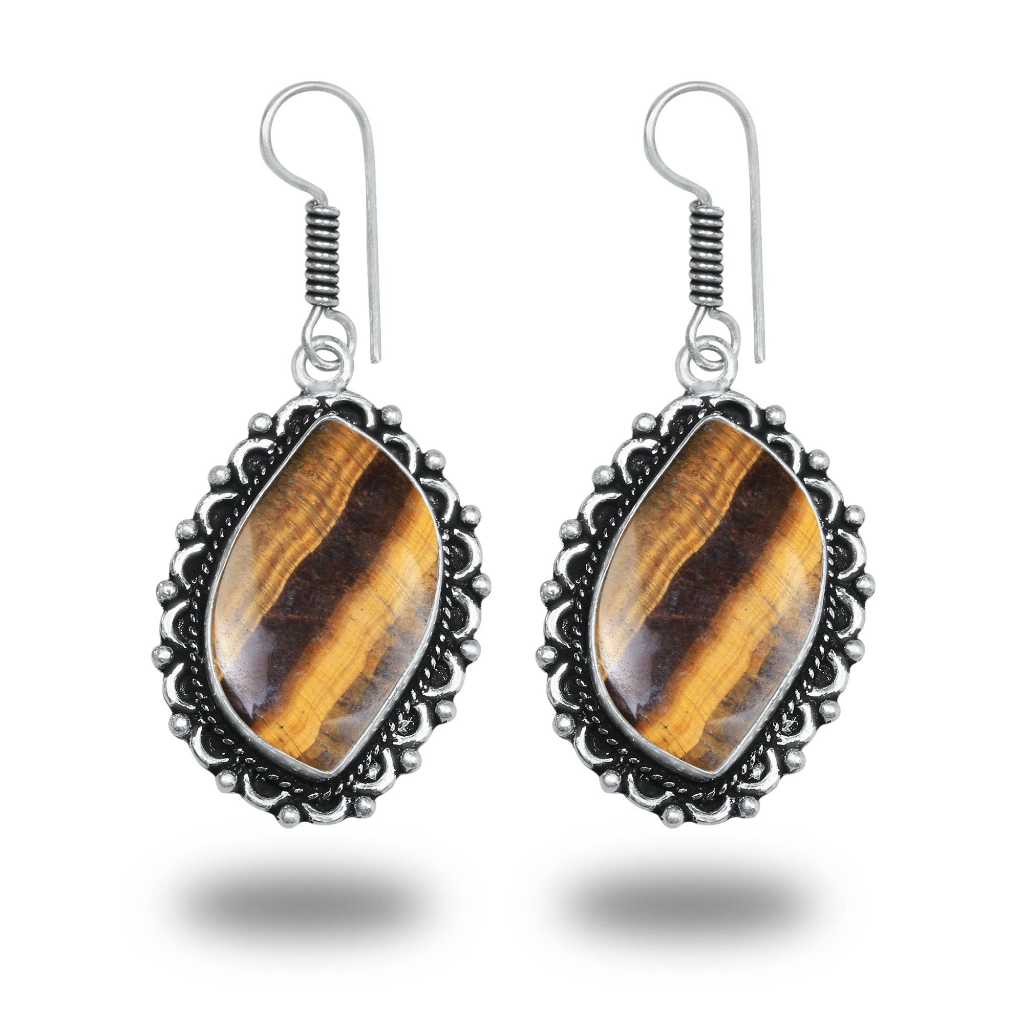 Boho Designer Earrings – Silver-Plated, Handmade, Assorted Gemstones | Wholesale: Pack of 20