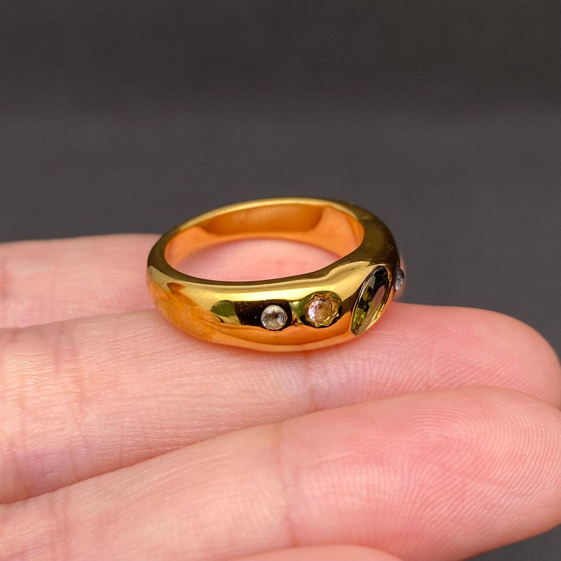 Colored Zircon Inlaid 18K Gold Plated S.Steel Ring - FGS: Golden / 8