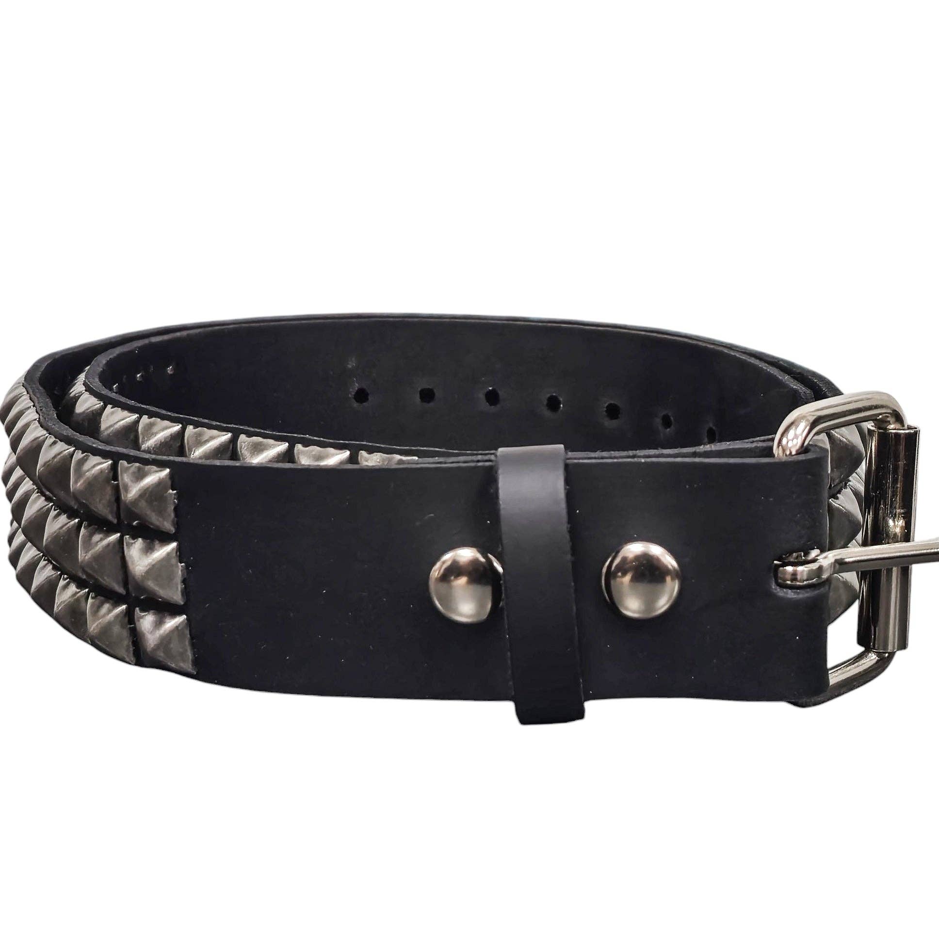 Genuine Leather Three Row Silver Studded Belt 43-48 Waist
