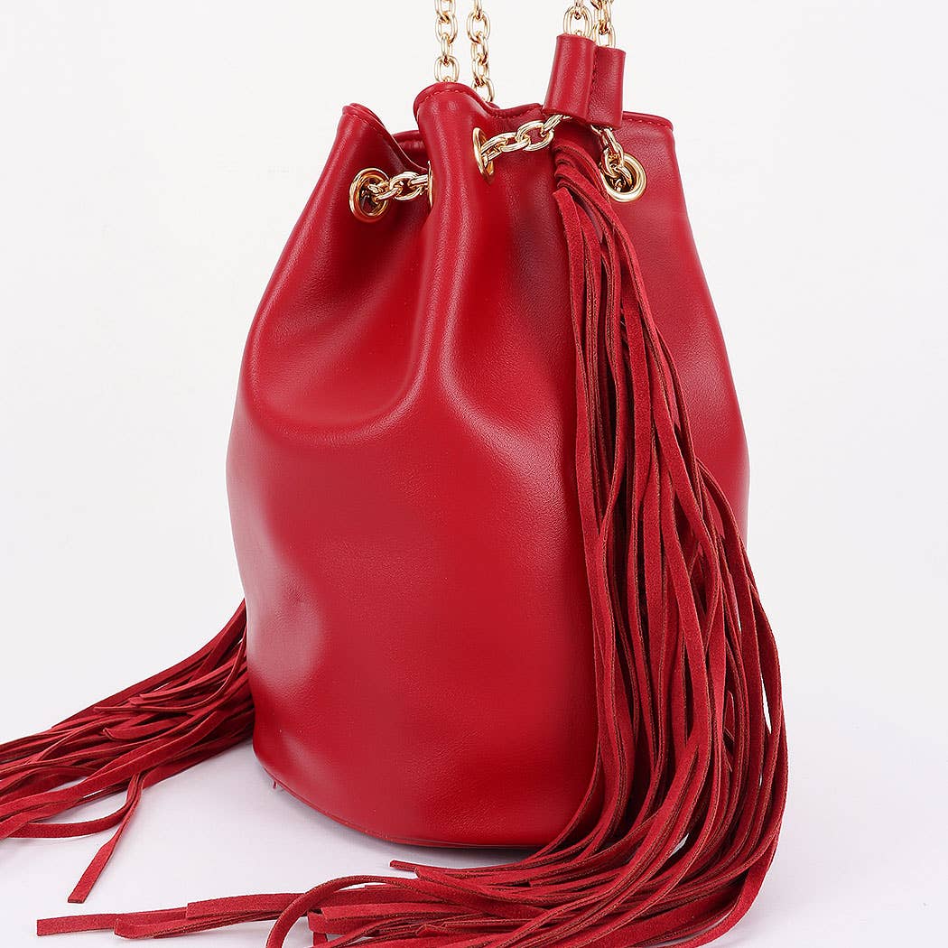 Chic Fringe & Chain Bucket Bag: BUR