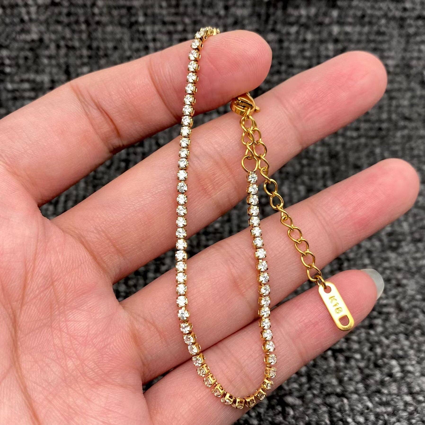 Sparkling Inlay CZ 18K Golden S.Steel Chain Bracelet - FGS: Steel color - 2mm