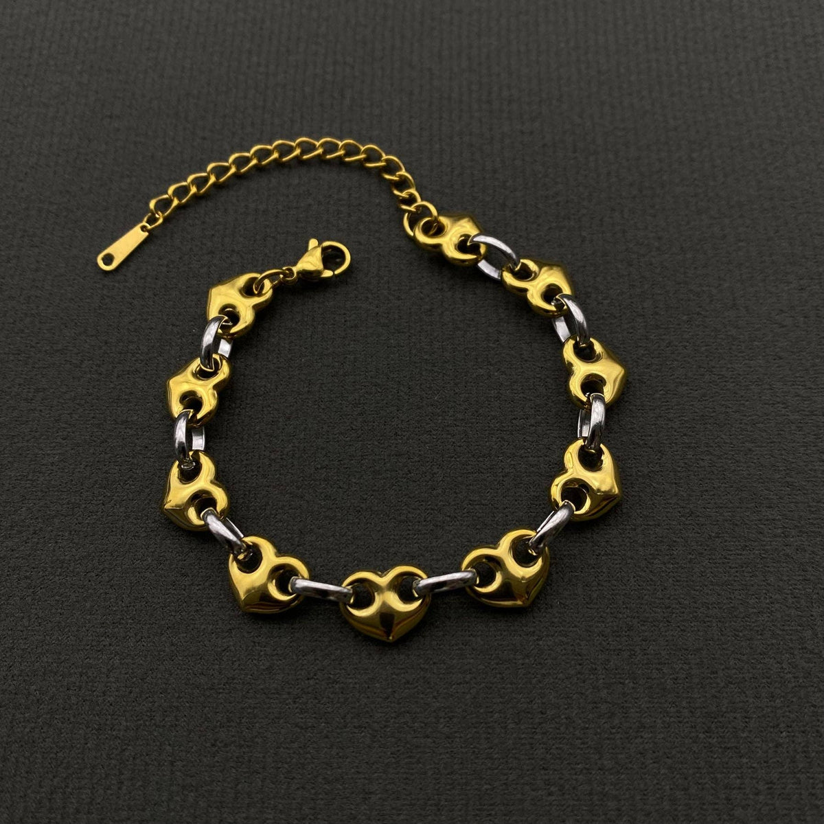 18K Gold Plated S.Steel Two Tone Heart Linked Bracelet - FGS
